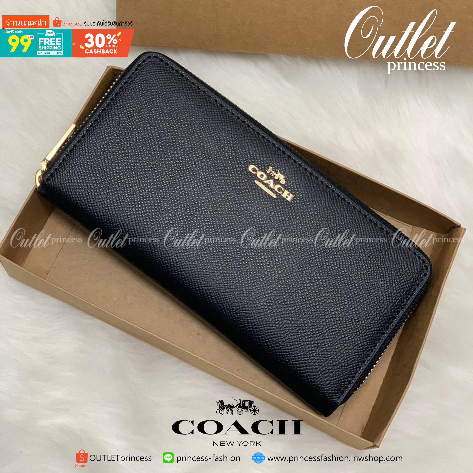 ของแท้ 💯% COACH ACCORDION ZIP WALLET ((52372)) พร้อมส่ง! กระเป๋าสตางค์ใบยาวซิปรอบ หนังแท้ลายหนังสวย