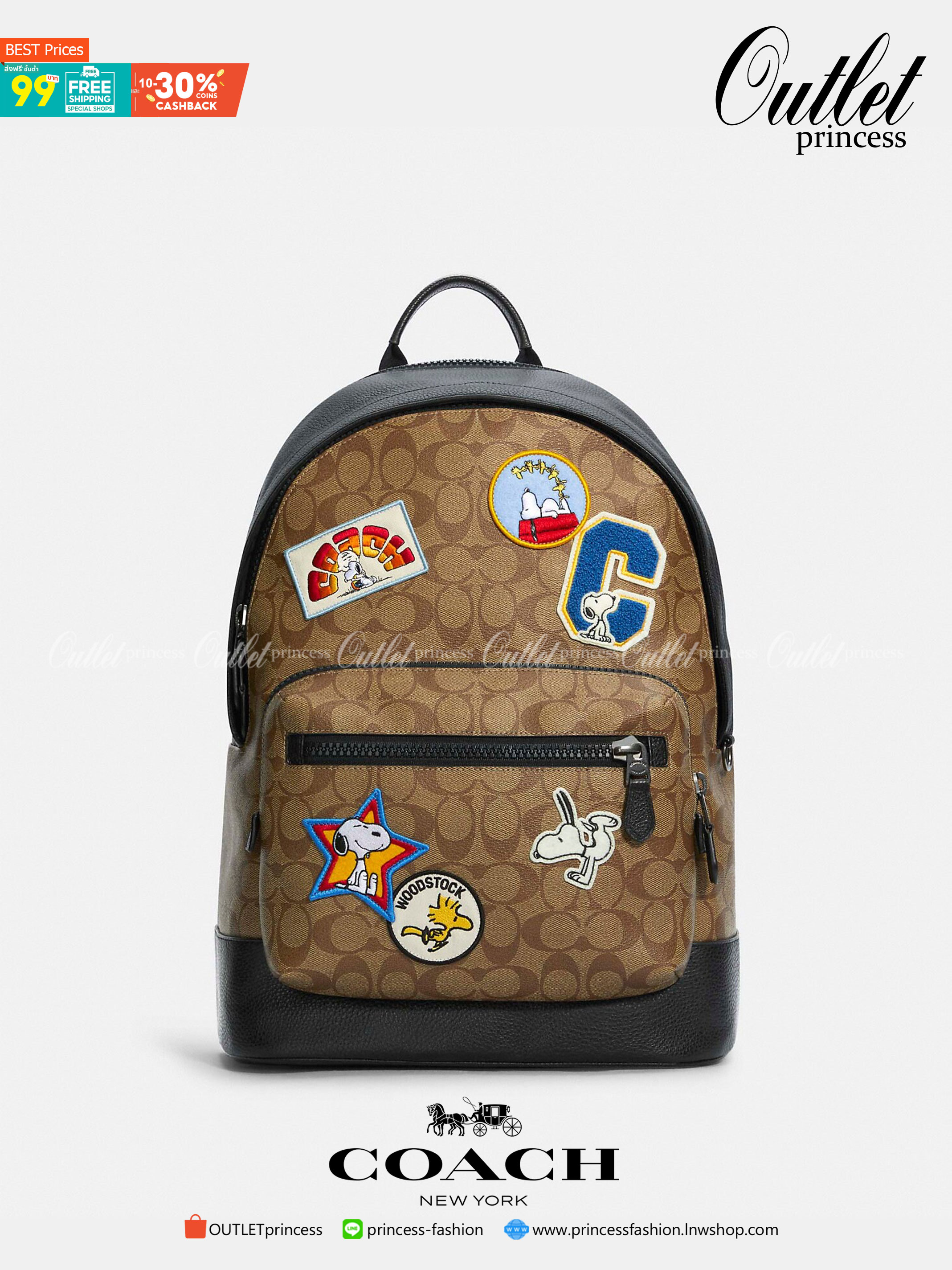 Coach x peanuts west backpack in signature canvas with snoopy กระเป๋าเป้ไซส์ใหญ่ คอลเลคชั่นยอดฮิต!! เป็นรุ่นสุดยอดของความคลาสสิค คูลๆ ใช้งานง่าย ได้ทั้งหนุ่มๆและสาวๆ วัสดุหนังแคนวาสเคลือบลายสลับหนัง pepble น่าใช้ด้วยดีไซน์ patches เหล่าผองเพื่อนสนูปพี เปิ