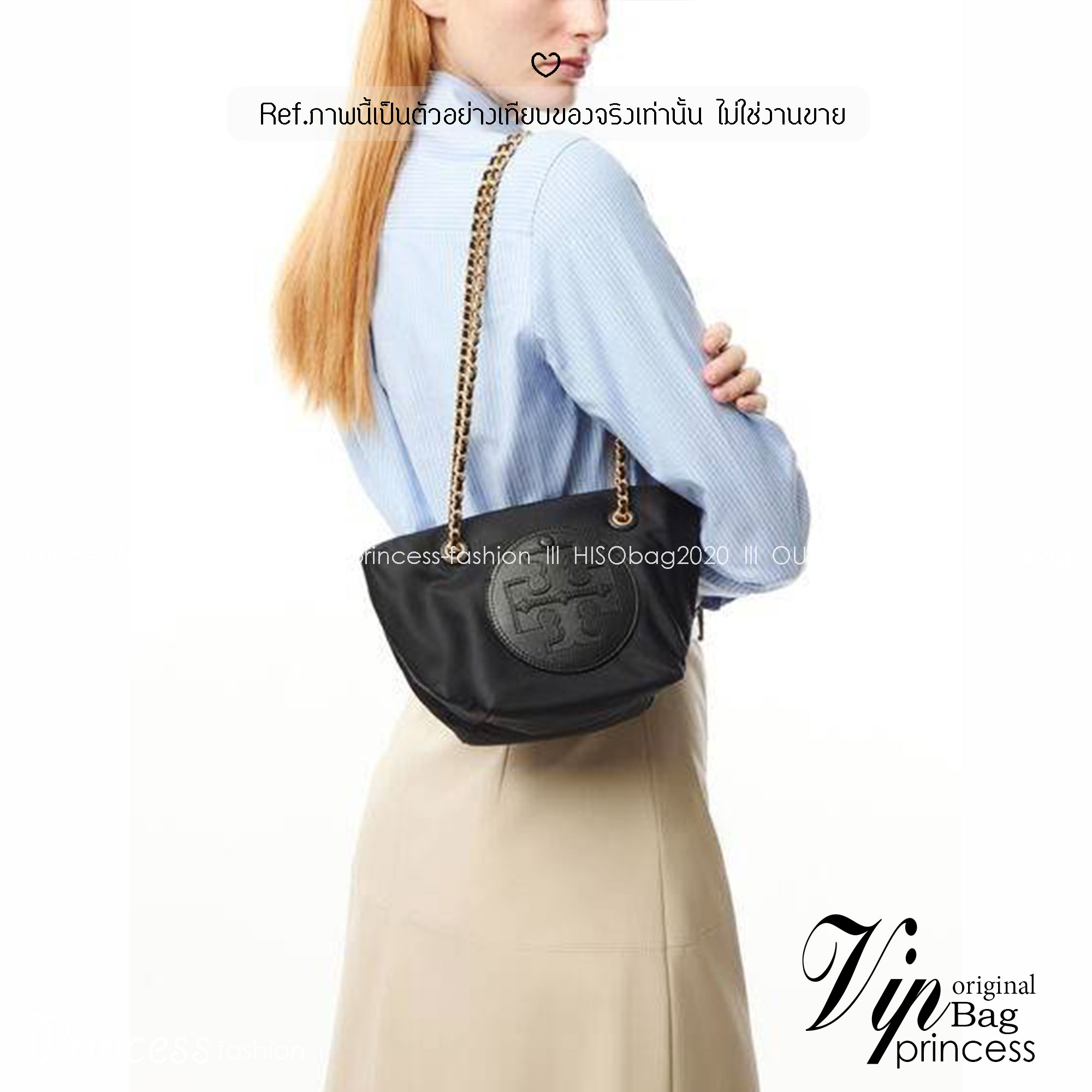 TORY BURCH Ella Chain Crossbody Nylon Bag กระเป๋าคล้องไหล่สายโซ่หรูหราโดดเด่นด้วยโลโก้หนังด้านหน้า สามารถปรับสะพายคอสบอดี้ สะพาลไหล่ได้