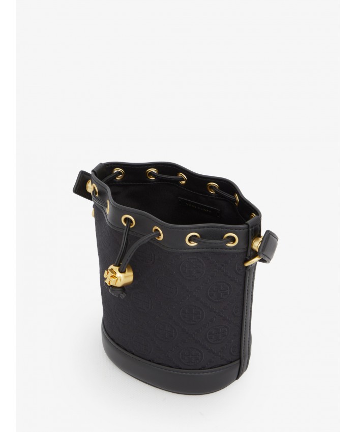 TORY BURCH Mini T Monogram Bucket Bag jacquard black / Tory Mini Bucket Bag กระเป๋าทรงบัคเก็ต ไซส์มินิ สีดำสุดคลาสสิก สีดำคลาสสิก กระเป๋าทรงขนมจีบ รุ่นใหม่ล่าสุด วัสดุผ้าแจคการ์ด ตัดขอบหนังสวย
