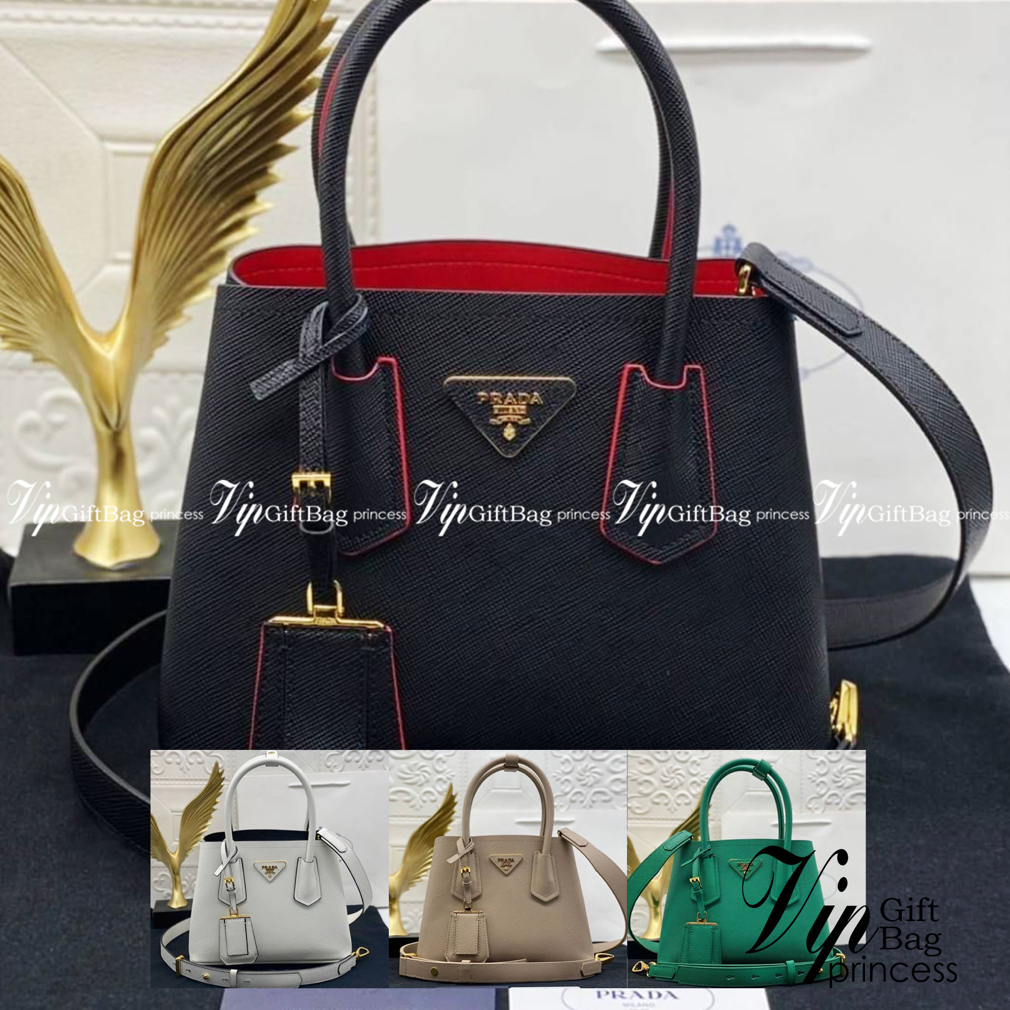 25cm Prada Small Saffiano Leather Double Bag / Prada Double Bag กระเป๋าสะพายพราด้า อีกหนึ่งรุ่นฮิต ให้พื้นที่จุของกว้างขวาง เป็น Tote Bag ใช้งานง่าย ได้ทุกที่ ทุกโอกาส ด้วยขนาดของกระเป๋าที่สามารถจุของได้หลากหลาย เป็นอีกรุ่นที่เหมาะสมสำหรับการเป็น Everyday