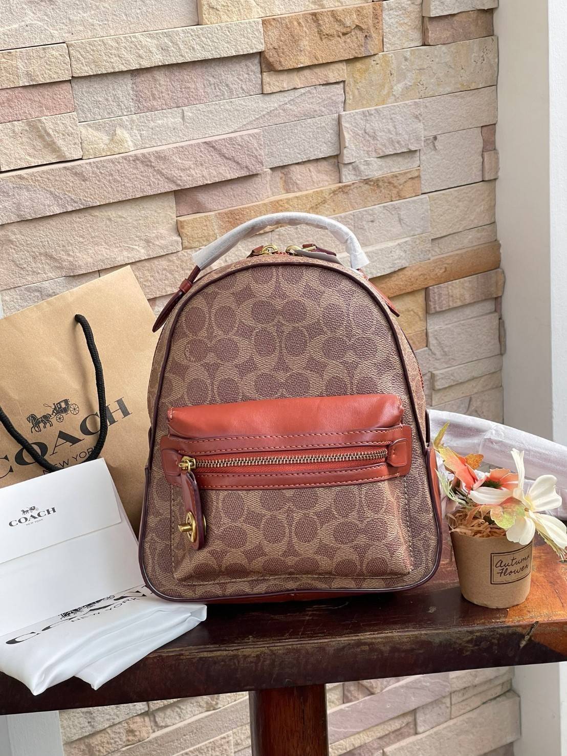 Coach Campus Backpack In Signature (Small) สาว ๆ คนไหนที่ชอบพกของเยอะและต้องการกระเป๋าที่ให้ความคล่องตัว ทะมัดทะแมง ใบนี้แนะนำเลยคะ ขนาดกำลังดี มีความหรูหราตามสไตล์ของ Coach ด้วยผ้าแคนวาสพิมพ์ลายเอกลักษณ์ของแบรนด์ มาพร้อมกับช่องซิปด้านหน้า เหมาะสำหรับจัดเ