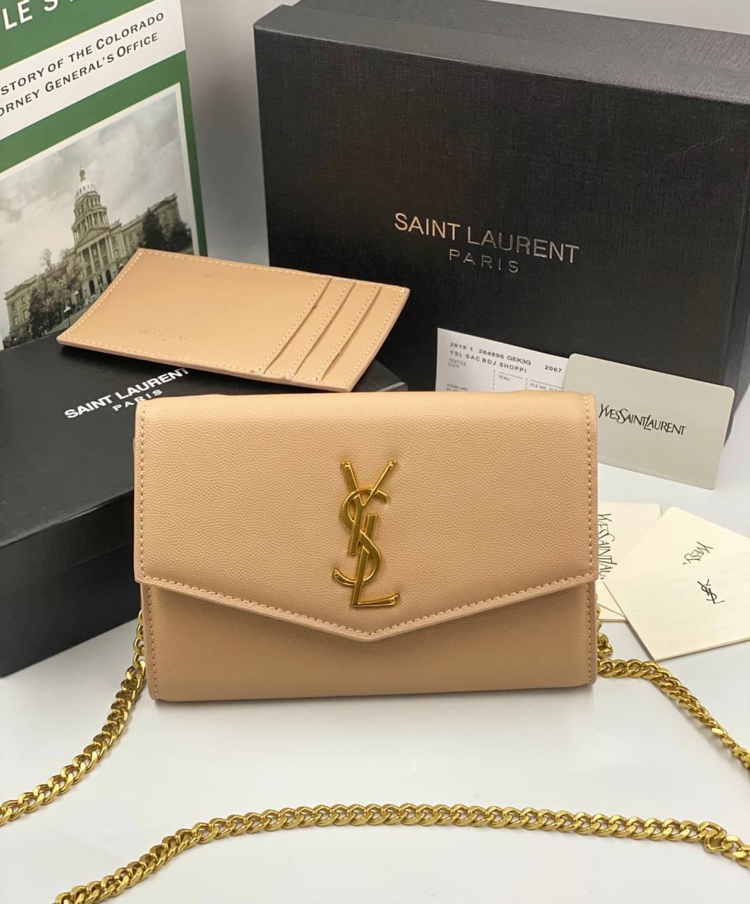 VIP 】หนังแท้ YSL WOC Saint Laurent Envelope Monogram Leather Crossbody Bag หนังคาเวียร์ อะไหล่ทองสุดหรู มาพร้อมใบเล็กใส่บัตรได้ พร้อมส่งที่ไทย