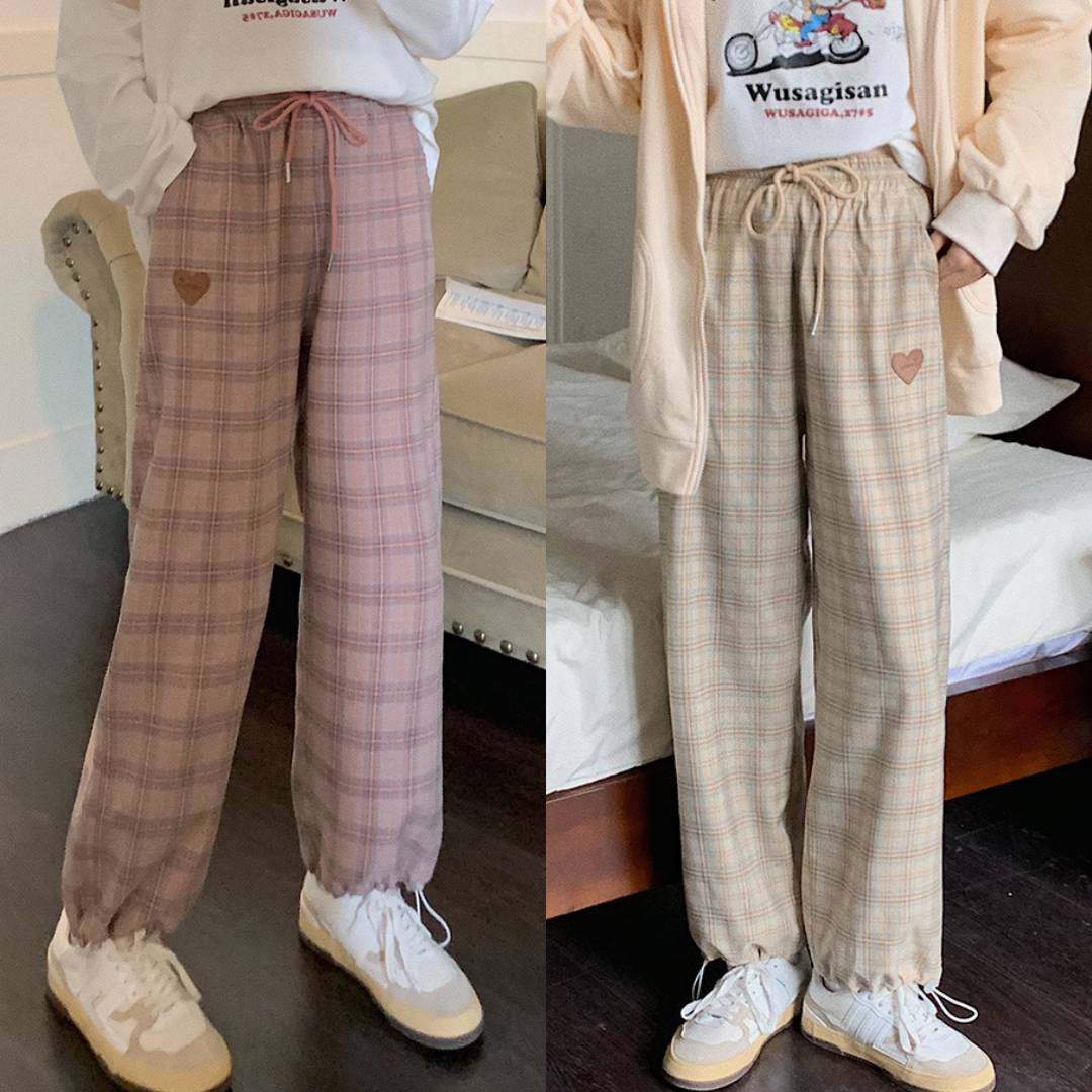 พร้อมส่ง 🧀🐝 Wanni pants กางเกงขายาวเอวยางยืดลายสก็อต (36314)