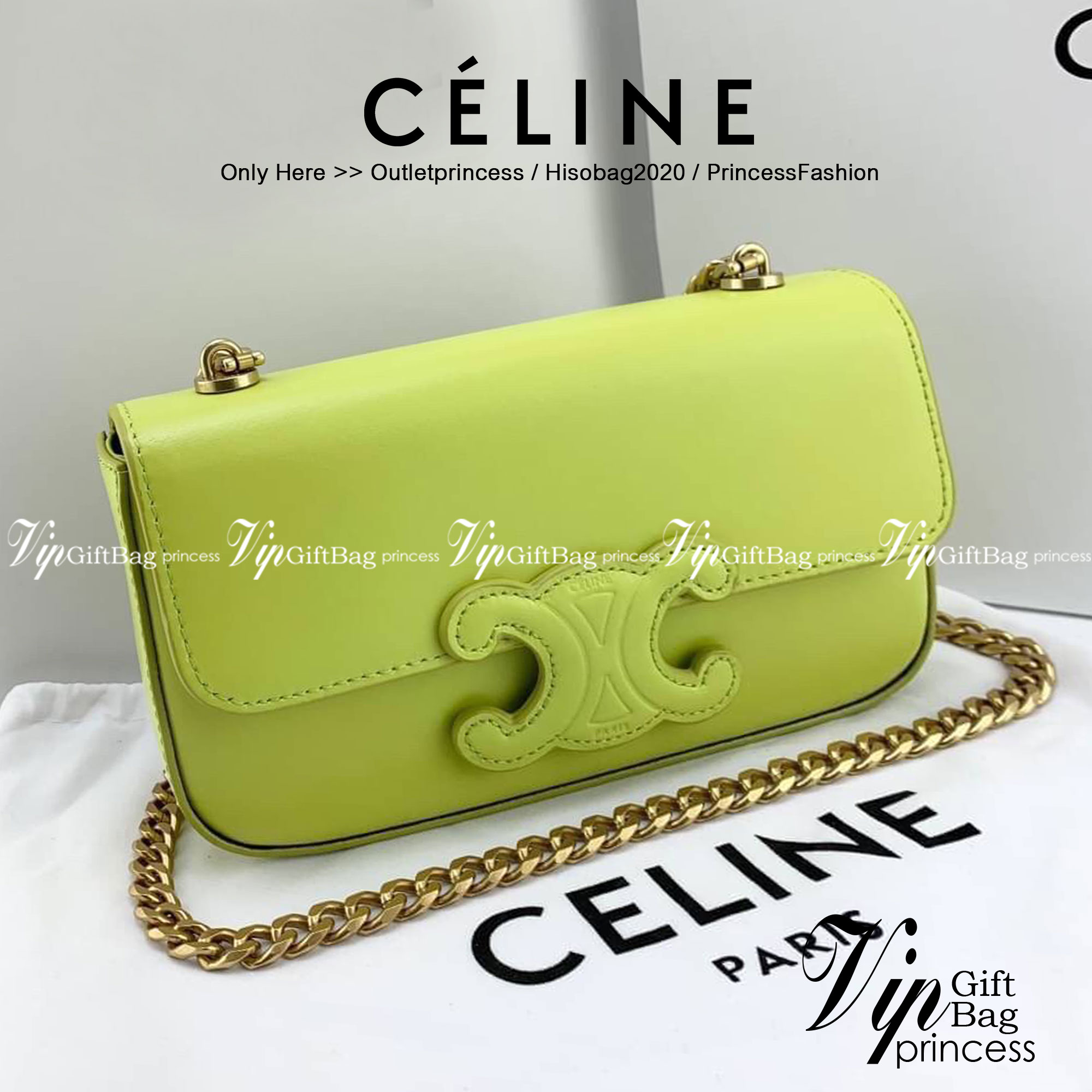 หนังแท้ CELINE CHAIN SHOULDER BAG CUIR TRIOMPHE IN SHINY CALFSKIN ANIS / CELINE TRIOMPHE SHOULDER BAG หนังแท้ทั้งใบสวยหรู แบบใหม่ล่าสุด โลโก้หนังคลาสิกที่สุดค่ะ จุของได้กำลังดี เหมาะกับสาวๆในวันที่อยากครอสบอดี้ชิลๆ ห้ามพลาดค่ะ!