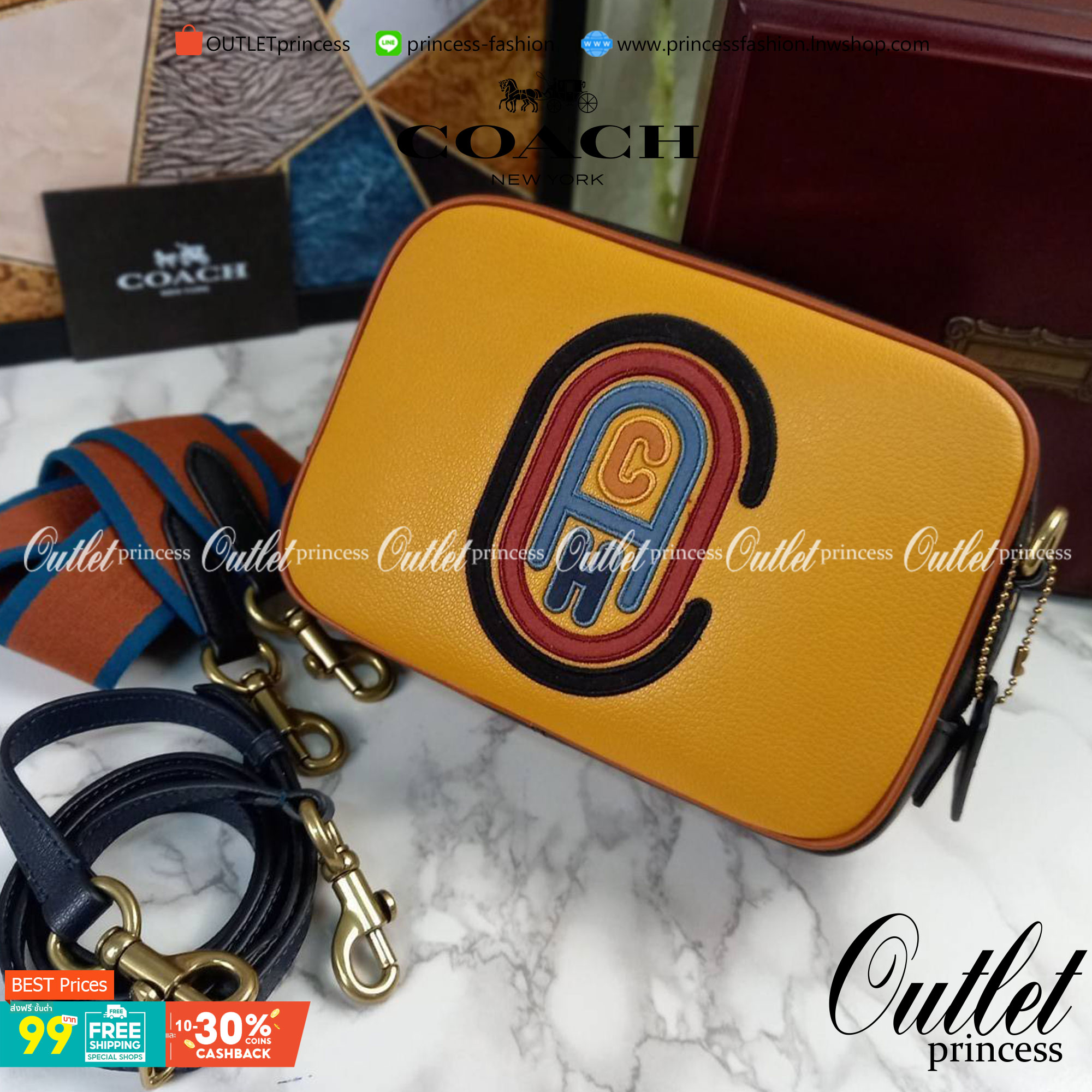 OUTLET 】COACH Camera Bag In Colorblock With Coach Patch (COACH F79278) 🍁หายากมากๆแล้วรุ่นนี้**จะถือ หรือสะพาย ได้ตามใจสั่ง //วัสดุหนังแท้เต็มใบ คุณภาพหนังดีมากๆ ปักโลโกตัวC ด้านหน้า ดูดีแบบไม่ซ้ำใคร //มาพร้อมสายสะพาย 2 สาย >>สายหนัง และสายสป