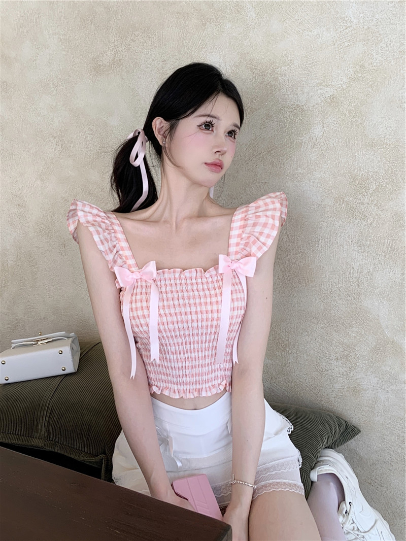 พร้อมส่ง 💫 Imogen blouse เสือสายเดี่ยวลายตารางสม็อคอก (IN38772)