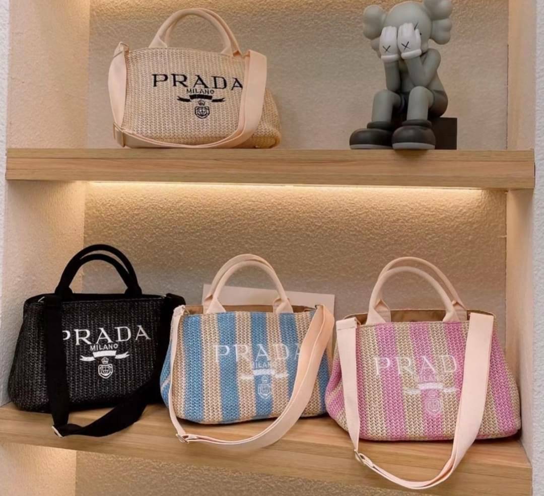 VIP 🥂 PRADA shopping summer bags / Prada Tote Bag 12" กระเป๋าสานสีโทนน่ารัก จุของได้เยอะ ภาพสินค้าถ่ายจากงานขายจริง พร้อมส่ง