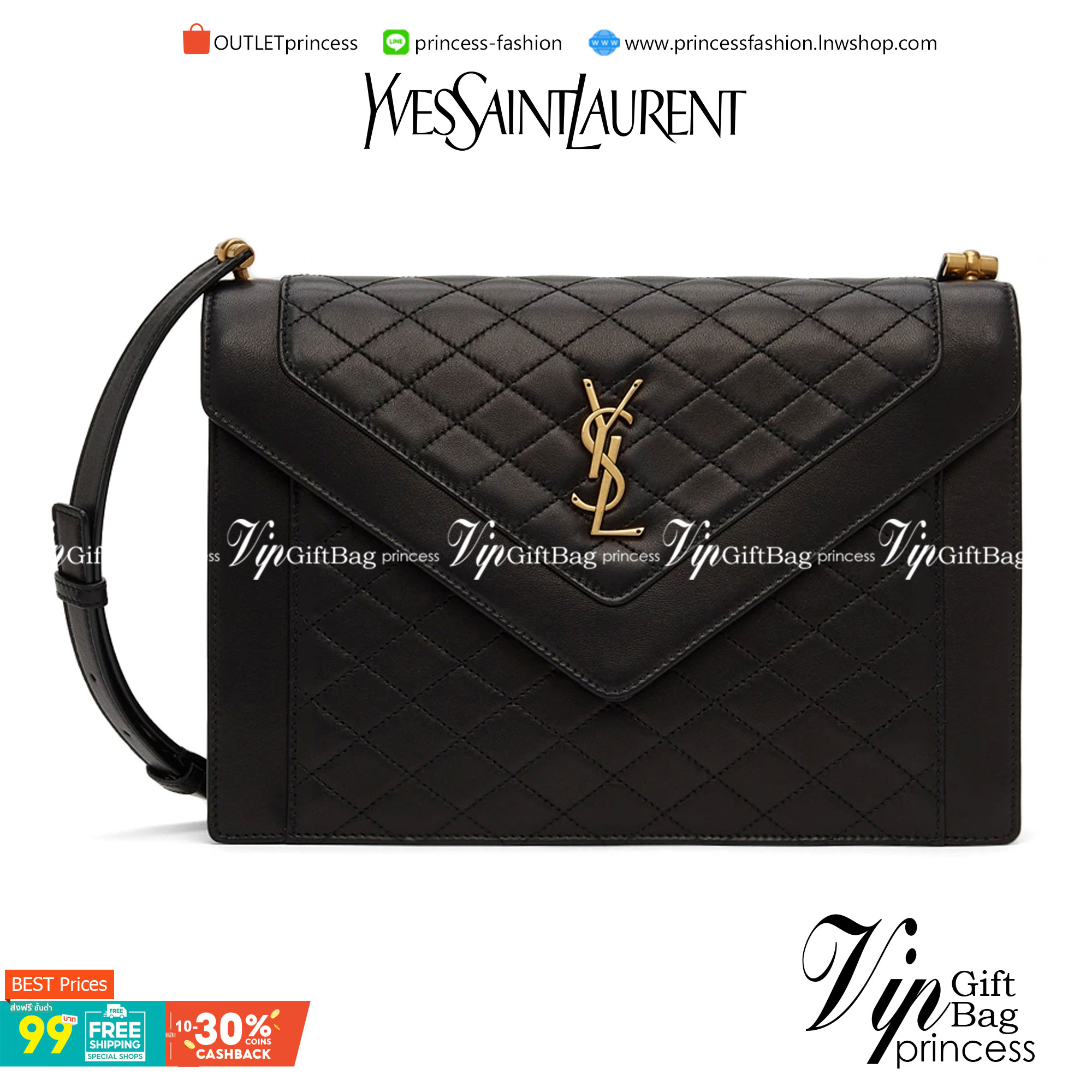 VIP 】YSL SAINT LAURENT Black Lambskin Quilted Gaby Satchel กระเป๋าสะพายทรงแมสเซนเจอร์ เปิดหน้าอะไหล่ทองหรูมากค่ะ วัสดุหนังแท้ Calfskin ทรงสี่เหลี่ยมหนังสวยหรูอยู่ทรงเปิดปิดด้วยฝาปิดโลโก้แบรนด์อะไหล่ทอง ภายในโล่งกว้าง สามารถใส่มือถือของใช้จุกจิกได้เยอะ สาย