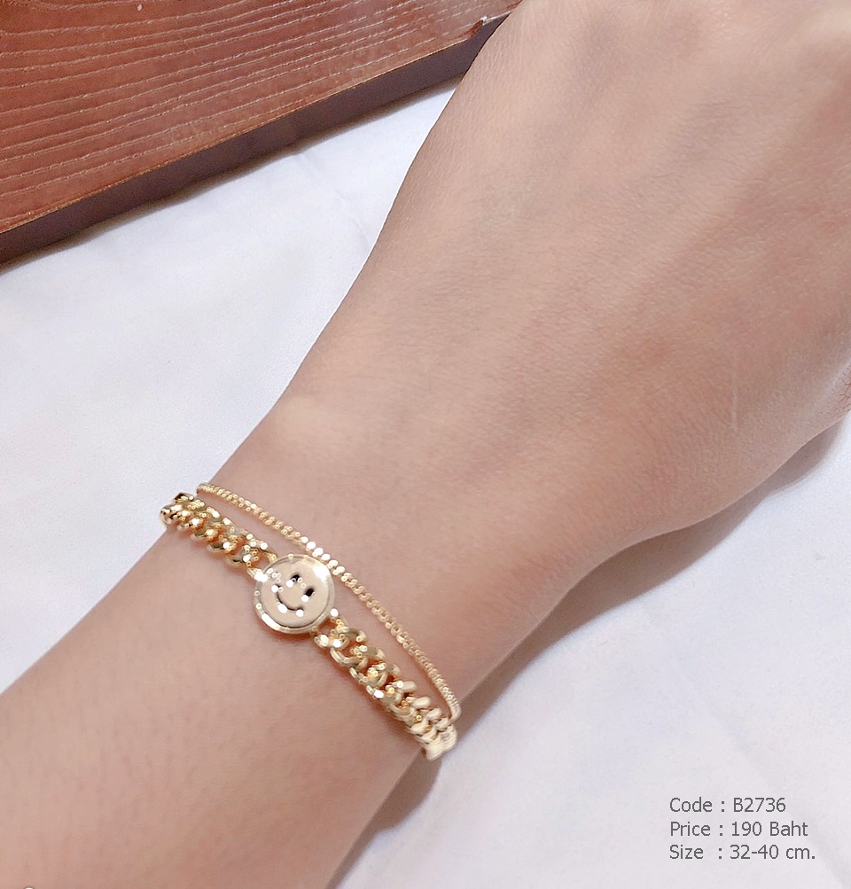 สร้อยข้อมือสแตนเลสโซ่ทอง จี้ Smiley