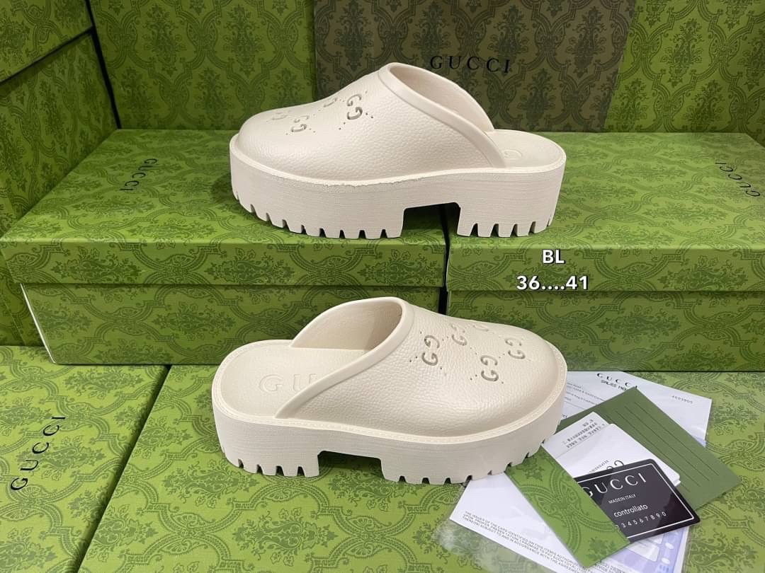 GUCCI platform perforated G sandal / GG Sandel รองเท้า GG เกรดออริจินอล สลับแท้ พร้อมกล่อง ภาพถ่ายจากงานจริง ใช้งานต่างประเทศได้