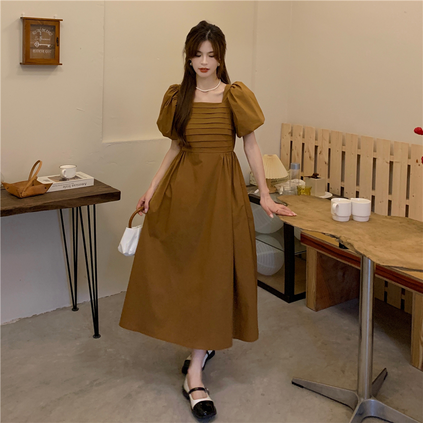 พร้อมส่ง 🐆 Woody dress เดรสสีน้ำตาลแต่งสายไขว้หลัง (IN37526)