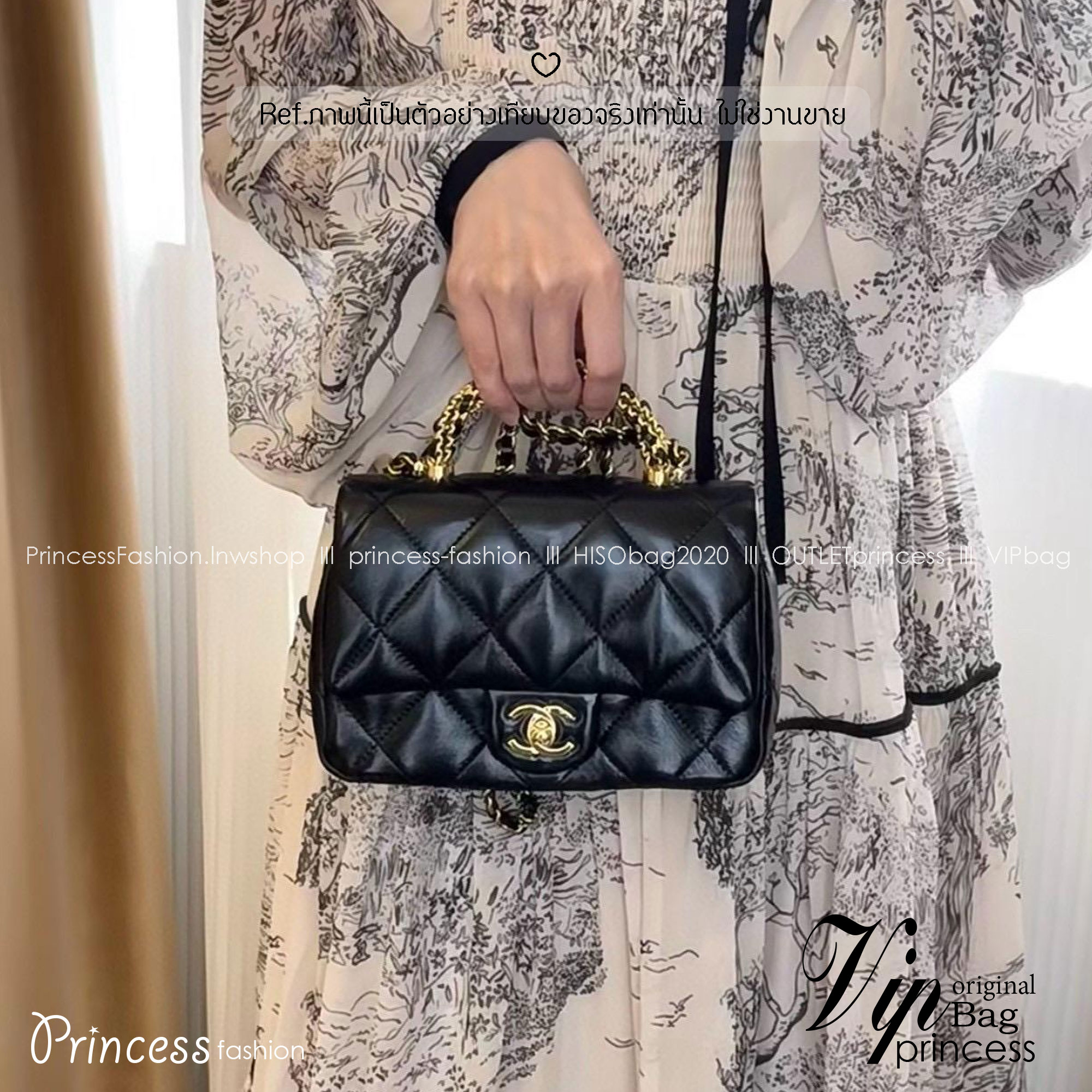ORI หนังแท้ | Chanel Mini Flap Bag With Top Handle กระเป๋าสะพาย กระเป๋าถือพร้อมหูจับหรูหราร้อยโซ่สีทอง สายสะพายโซ่ ขนาดกะทัดรัดใช้งานง่าย