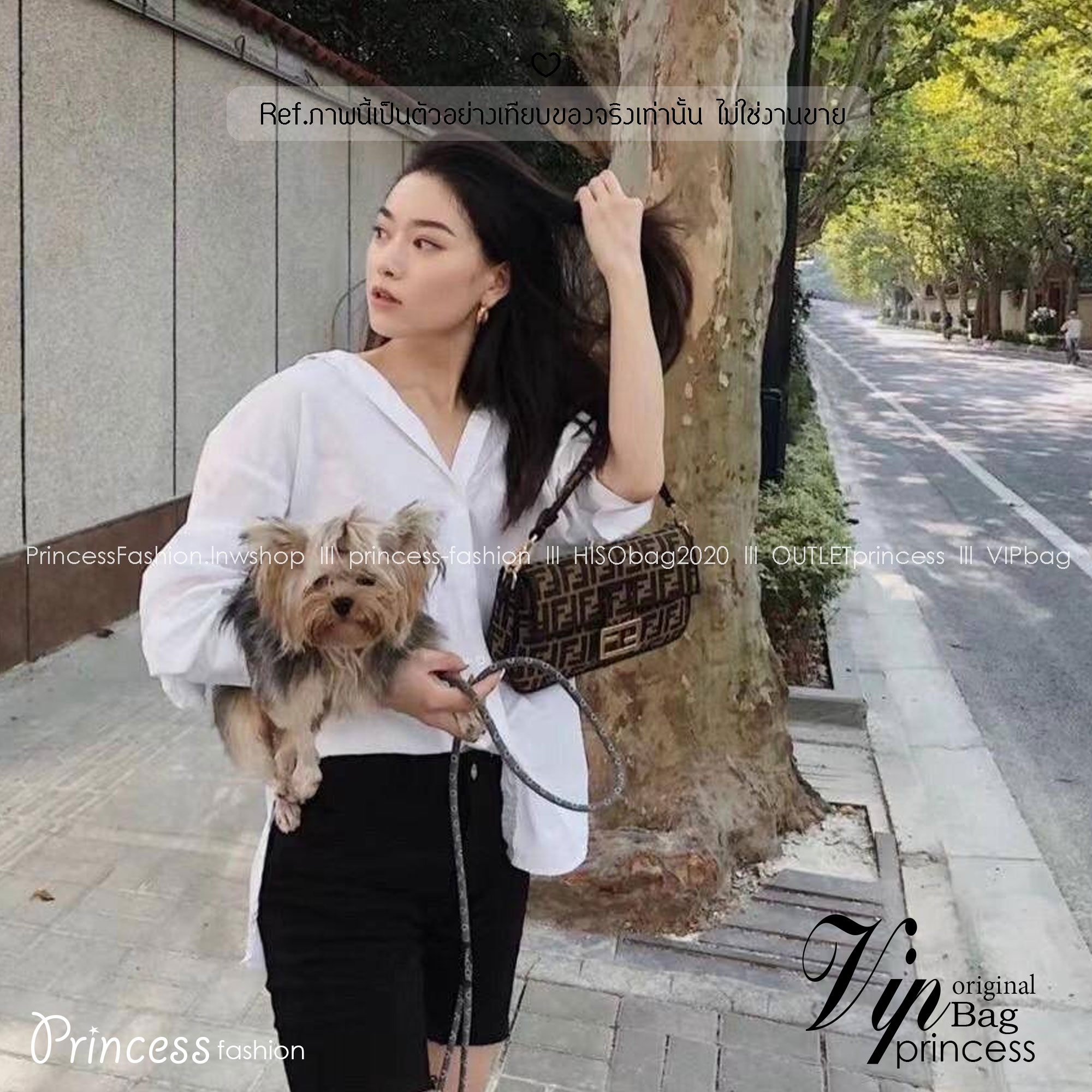 FENDI Baguette Brown FF jacquard fabric bag กระเป๋าสะพายทอลายโมโนแกรม อะไหล่สีทองหรูหรา ถอดสายถือเป็นคลัชได้สุดคุ้ม