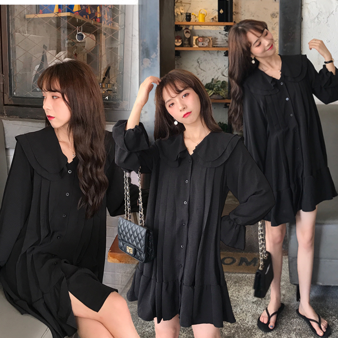 พร้อมส่ง 🖤 Black princess dress เดรสแขนยาวสีดำ (31606)