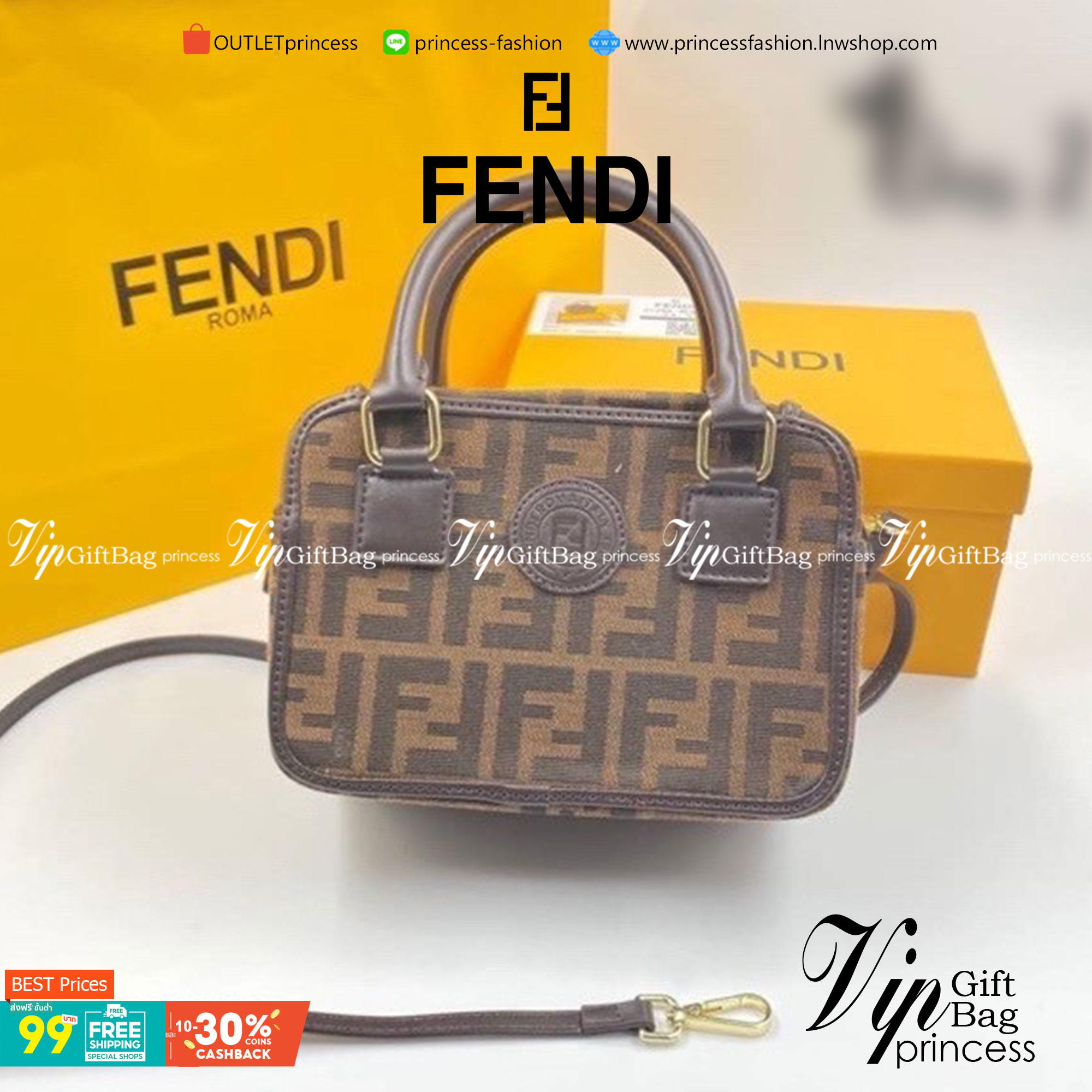 VIP 】FENDI MONOGRAM BOX BAG กระเป๋าสะพายลายโมโนแกรม อะไหล่ทอง มาพร้อมสายสะพายยาว ภายในโล่งกว้าง ขนาดกำลังน่ารักเลยค่ะ ไอเท็มมาใหม่แนะนำ ห้ามพลาดน้าา
