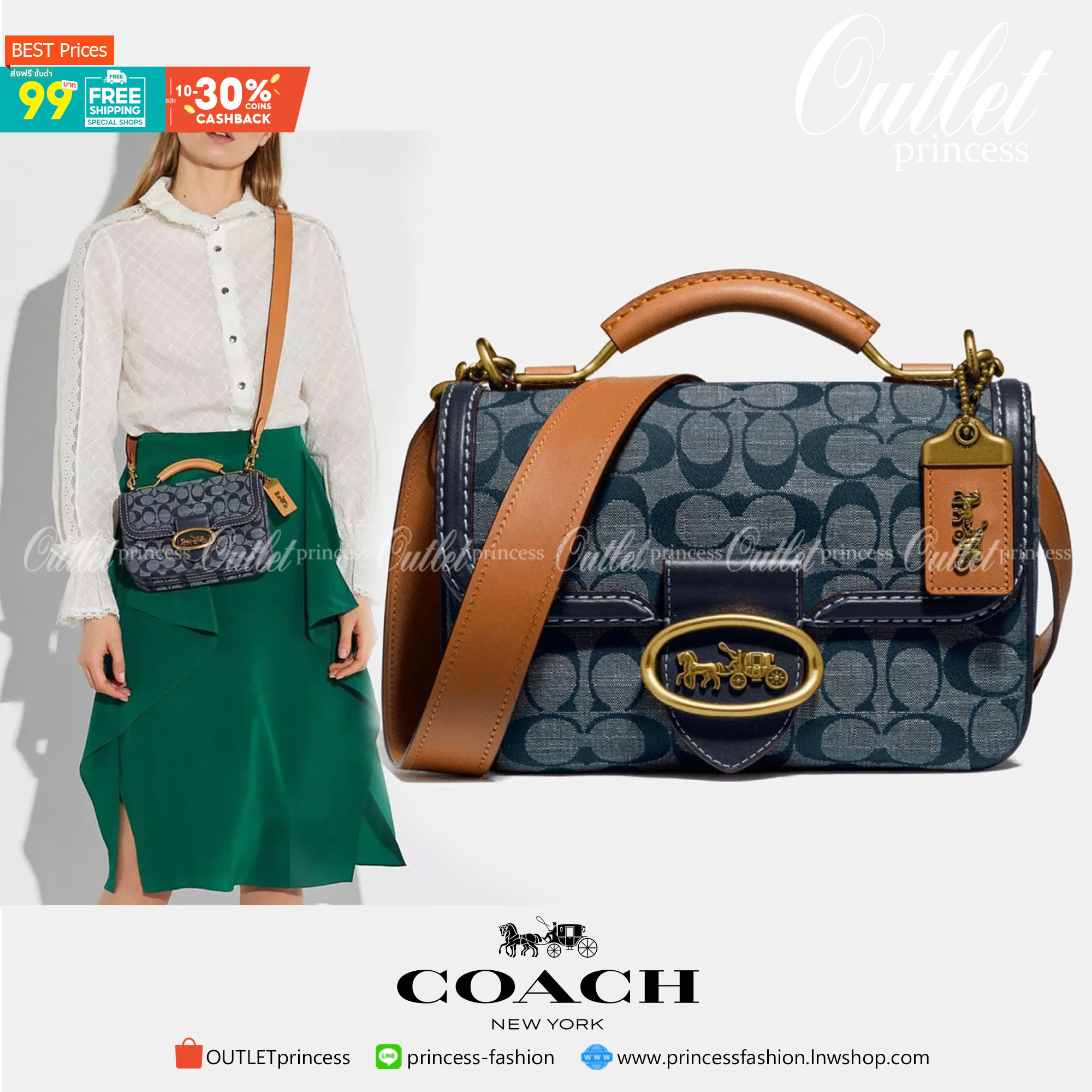 Coach Riley Top Handle 22 In Signature Signature chambray and glovetanned leather