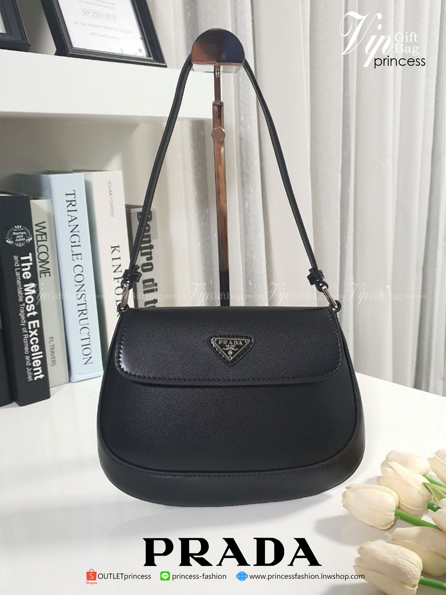 Prada งานพรีเมี่ยมกิ้ฟท์จากเคาเตอร์ต่างประเทศ PRADA CLEO BRUSHED LEATHER SHOULDER BAG WITH FLAP