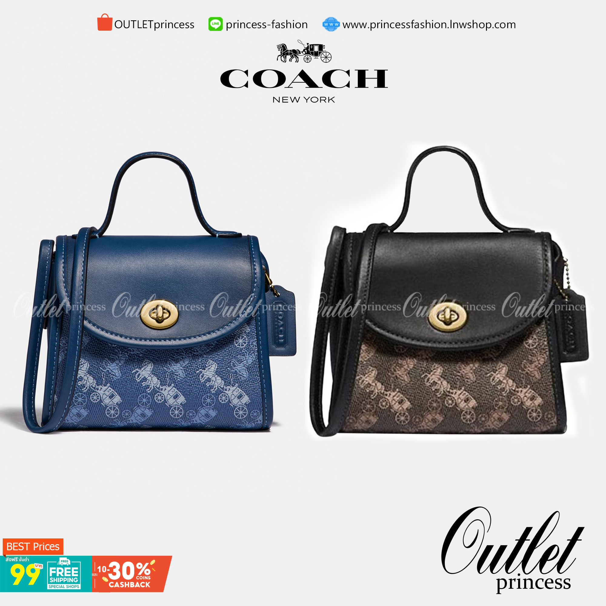COACH Turnlock Top Handle With Horse And Carriage Print COACH Lady กระเป๋าสะพาย FM1981-144
