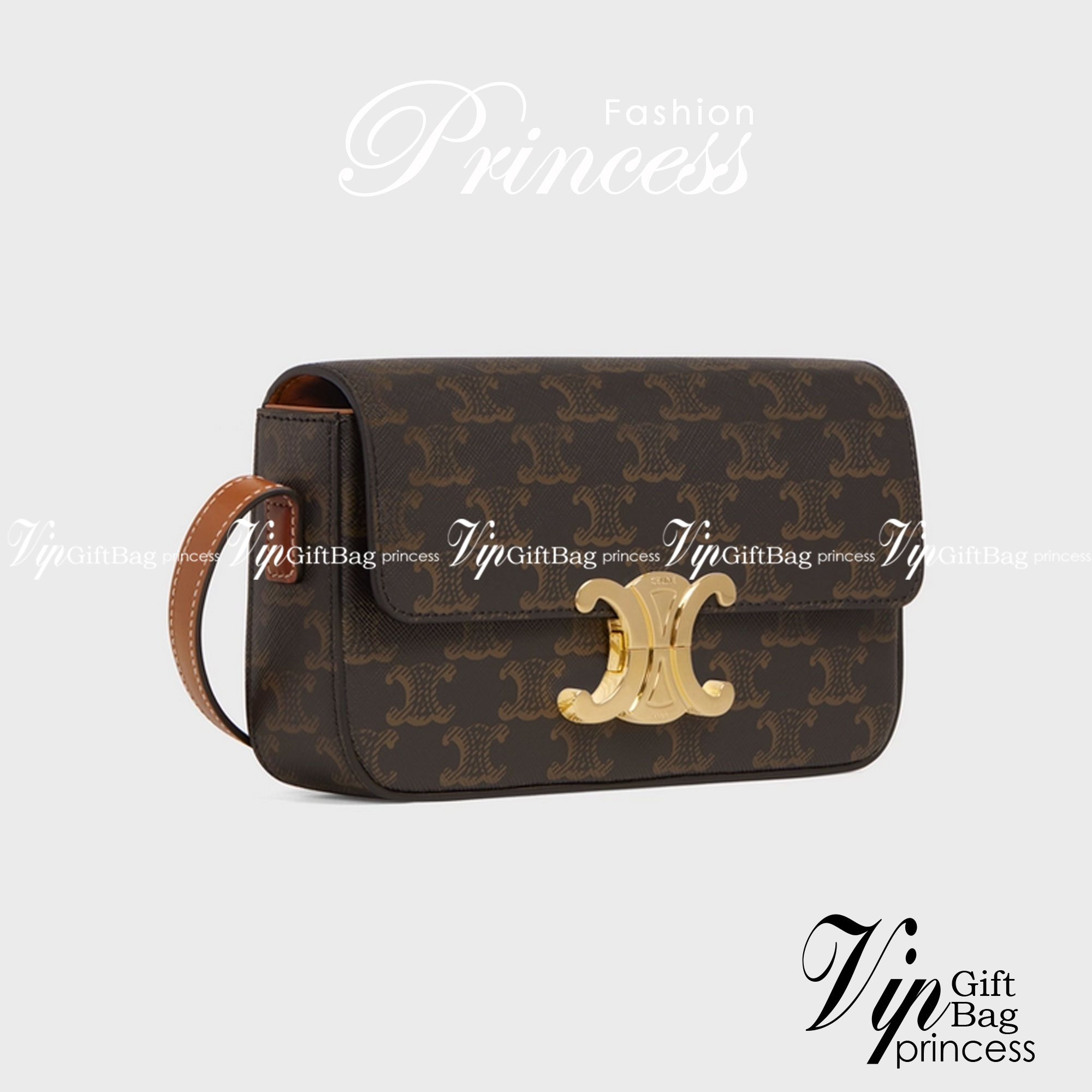 ORI CELINE Triomphe Shoulder Bag in Triomphe canvas and calfskin Tan เกรดออริจินอล หนังแท้ พร้อมส่งที่ไทย ภาพถ่ายจากงานขายจริง ใช้งานต่างประเทศได้