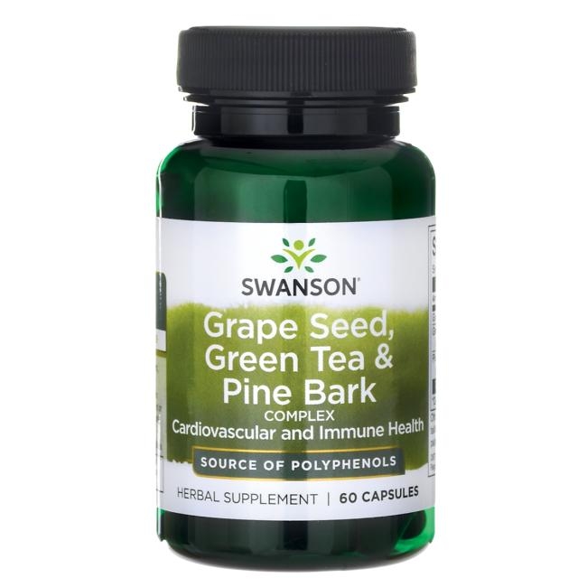 ส่งฟรีลงทะเบียนมีพร้อมส่งค่ะ Swanson Premium Grapeseed, Green Tea & Pine Bark Complex 60 Caps