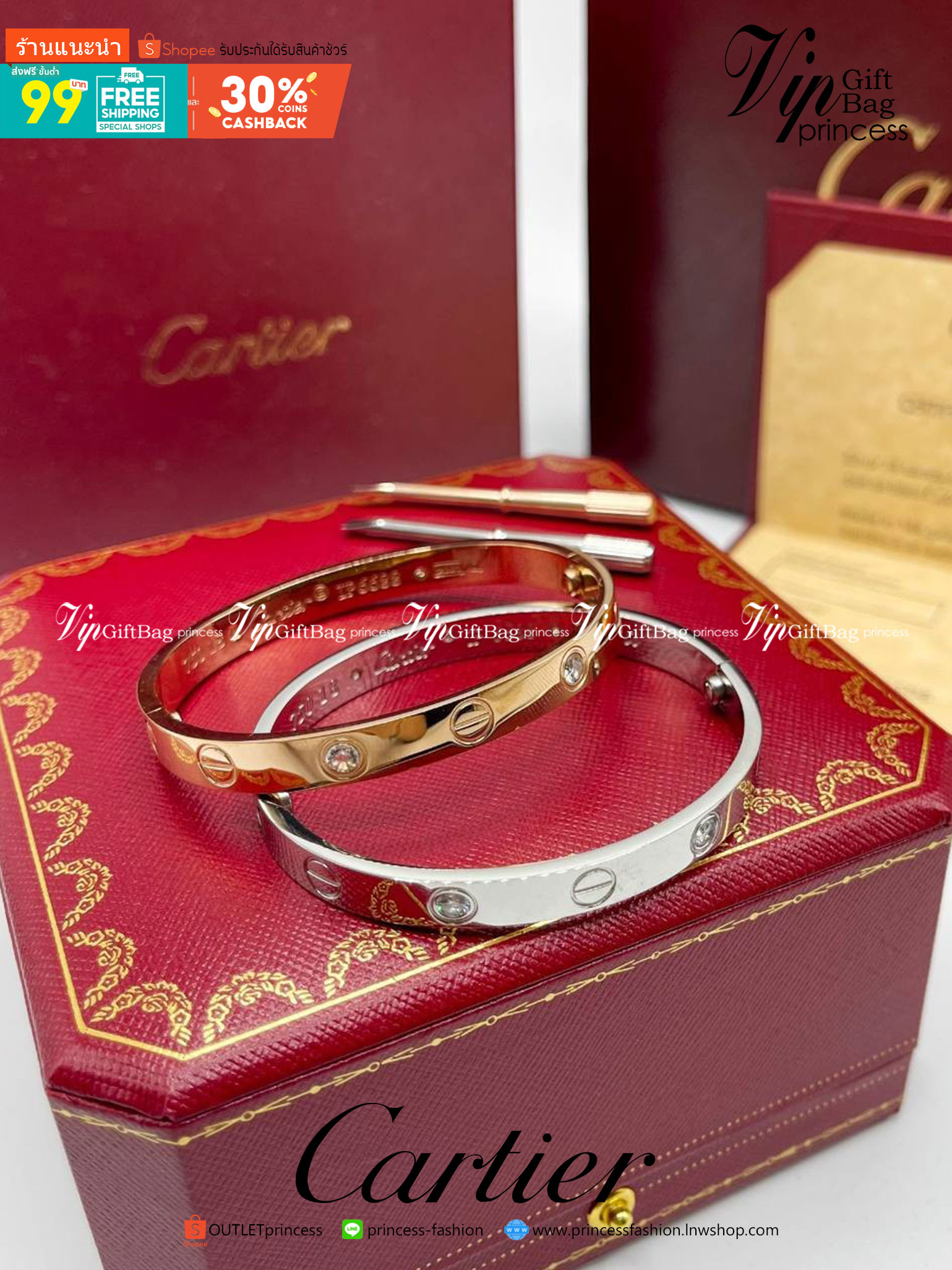 Cartier Love Bracelet, 4 diamonds กำไลข้อมือ Size 18 งานดีสุดเกรดออริจินิล วัสดุคุณภาพดี ไม่ลอกไม่ดำ กล่องใหญ่ตามแบบ งานปั้มครบตามรูปเลยค่ะ