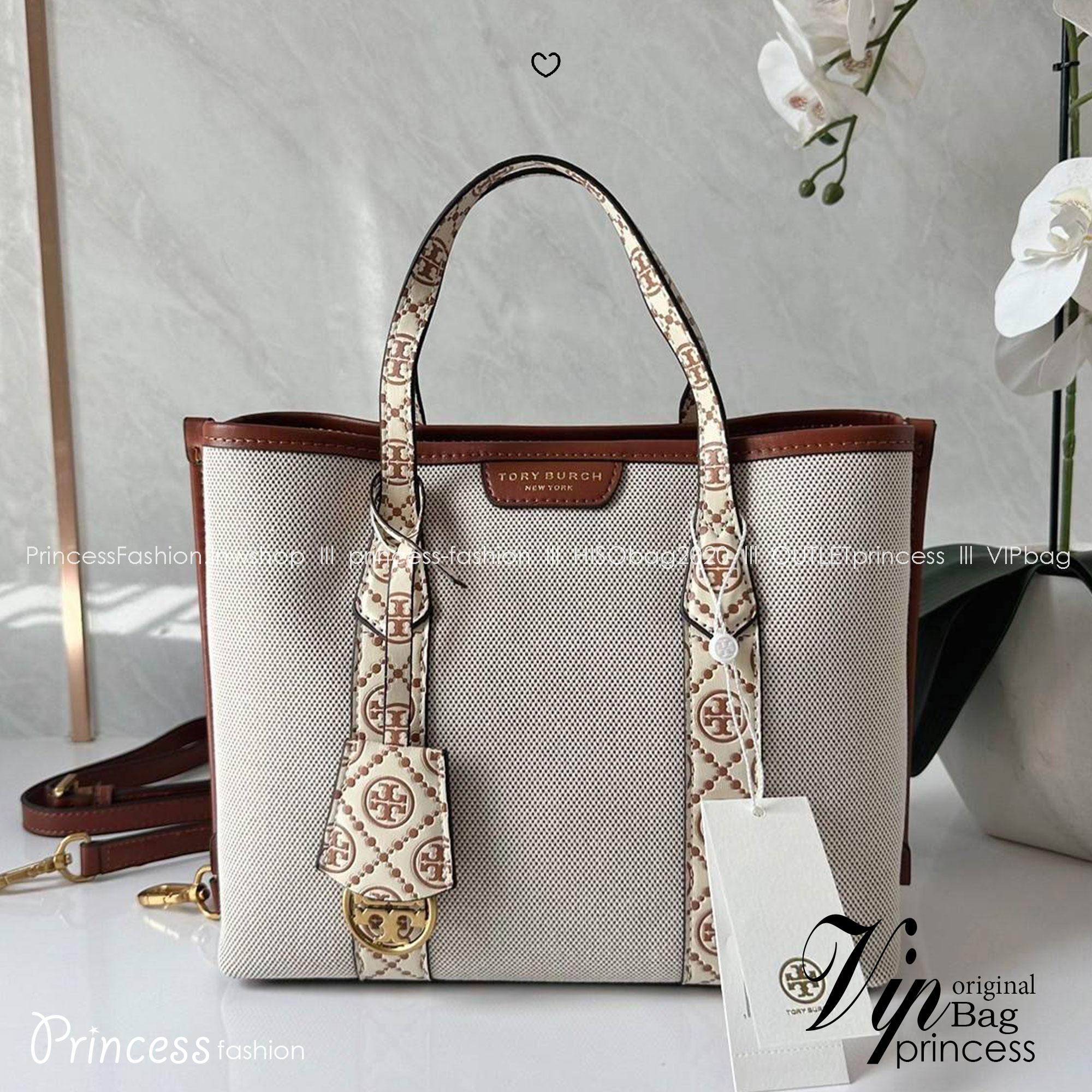 TORY BURCH small Perry canvas tote bag กระเป๋าคล้องแขนและสะพายไหล่ทรงโท้ท คอลเลคชั่นใหม่ล่าสุด สวยหรูลุคคุณนาย