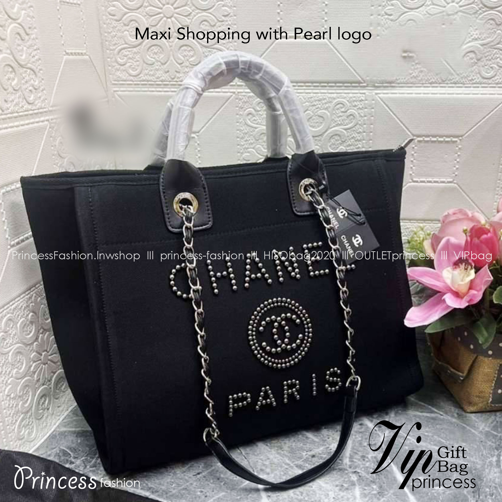 CHANEL Maxi Shopping with Pearl logo / CHANEL DEAUVILLE TOTE / Chanel tote bag หน้าโลโก้ติดหมุดแน่นๆ กระเป๋าทรงโท้ทใบใหญ่ผ้าแคนวาส งานปักหมุดสวยหรูใบใหญ่สไตล์เซเลปค่ะ