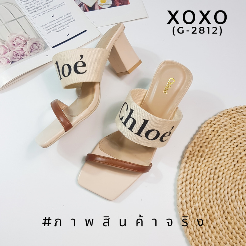 Chloe' รองเท้า งานสวม คาดไค้ว สวยเก๋ วัสดุ หนัง PU สายคาดบนสกีนแบรนด์วัสดุผ้าแคนวาส ส้นแท่ง ใส่สบาย แมทส์ชุดง่าย น้ำหนักเบา