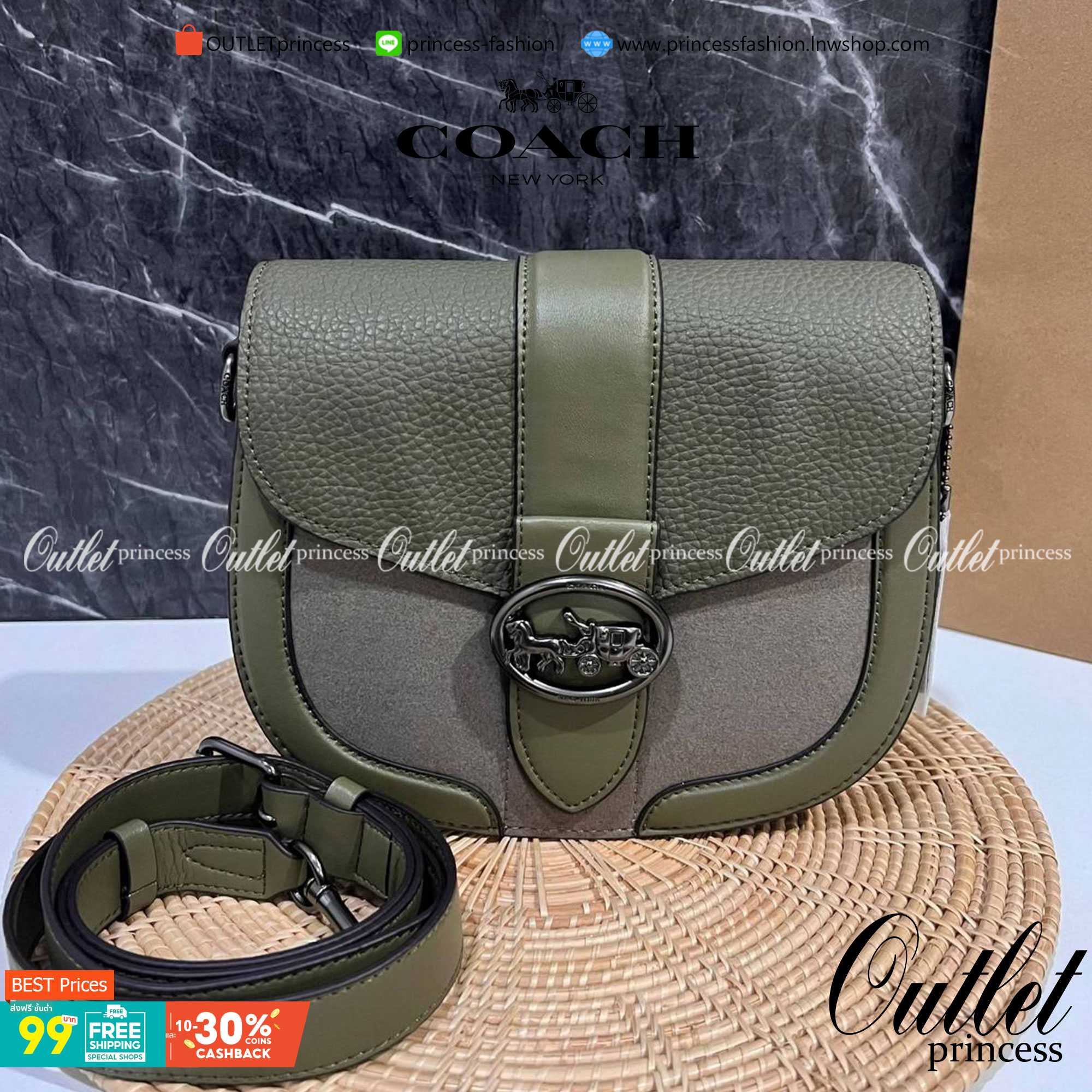 OUTLET 】COACH C2805 GEORGIE SADDLE BAG ใบงาม น้องน่ารัก สุดเรียบหรู เลยทีเดียว วัสดุหนังpebble ตัวกระเป๋าหนังแท้ ตรงกลางตัดกำมะหยี่เพิ่มความหรูหราอย่างลงตัว ภายในกระเป๋ามีช่องเอนกประสงค์กระดุมแป๊ก ซับในผ้า ด้านนอกกระเป๋าเปิด สายสะพายถอดปรับระดับ สำหรับสะพ