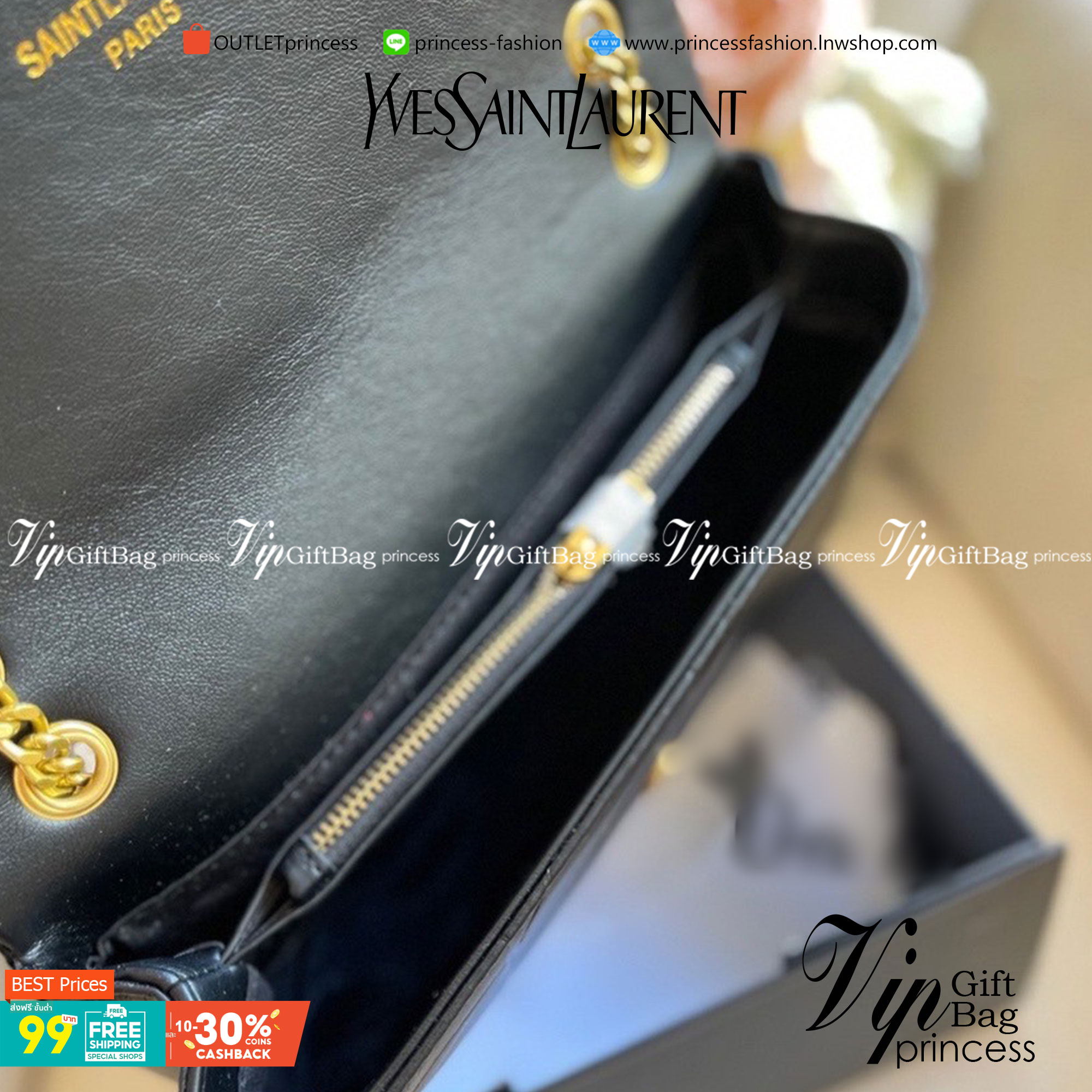 VIP 】YSL SAINT LAURENT BAG วัสดุหนังแกะ ตกแต่งลวยลายตาราง ด้านหน้าประดับโลโก้แบรนด์อะไหล่อทอง ขนาดกระทัดรัด หนังสวย มาพร้อมสายสะพายยาว สวยหรูดูดีค่ะ..!!