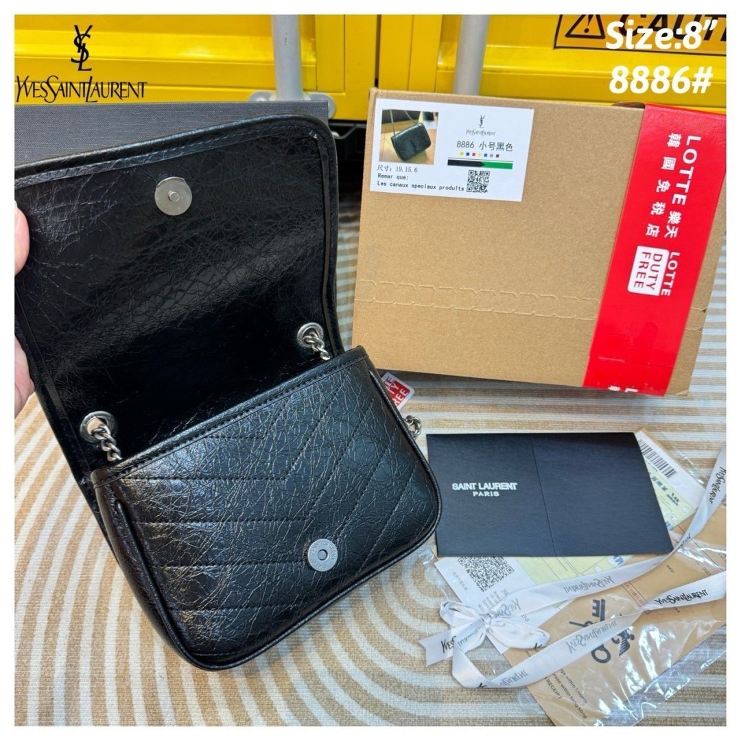 YSL Mini Niki Chain Bag กระเป๋าสะพายทรงคลาสสิคสุดฮอต ขนาดเล็กน่ารักใช้งานง่าย หนังยับลายวินเทจได้ลุคเท่ๆ คูลๆ