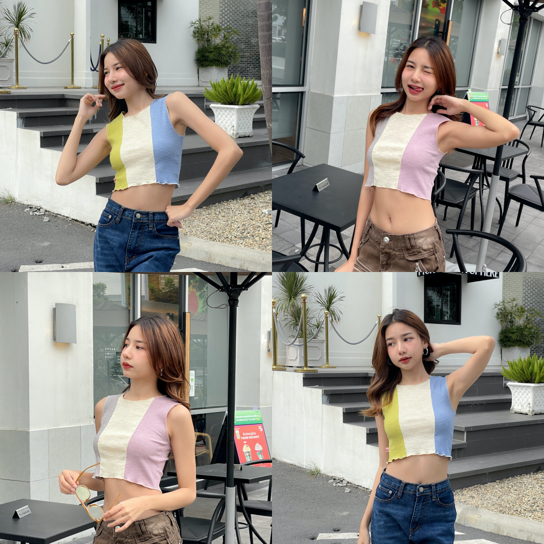 พร้อมส่ง 2 สี 🧺🍼👶🏻 Melissa tops เสื้อกล้ามต่อผ้าสีน่ารักมาก (IN38047)