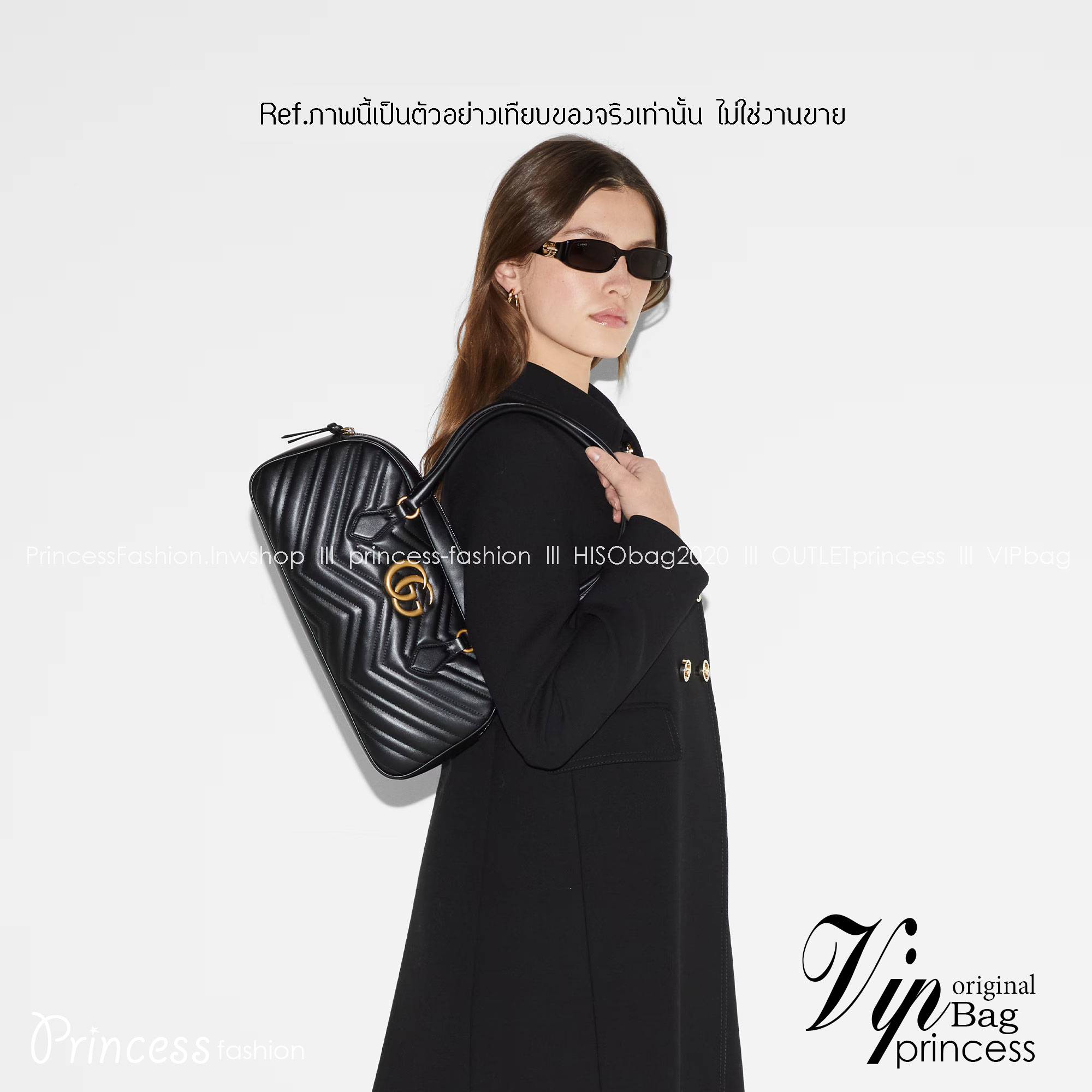 14" GUCCI GG MARMONT MEDIUM TOP HANDLE BAG กระเป๋าสะพายไหล่ใบใหญ่ หนังลายเชฟร่อนรุ่นใหม่ต้อนรับซัมเมอร์ สวยหรูตามตามแบบฉบับแบรนด์