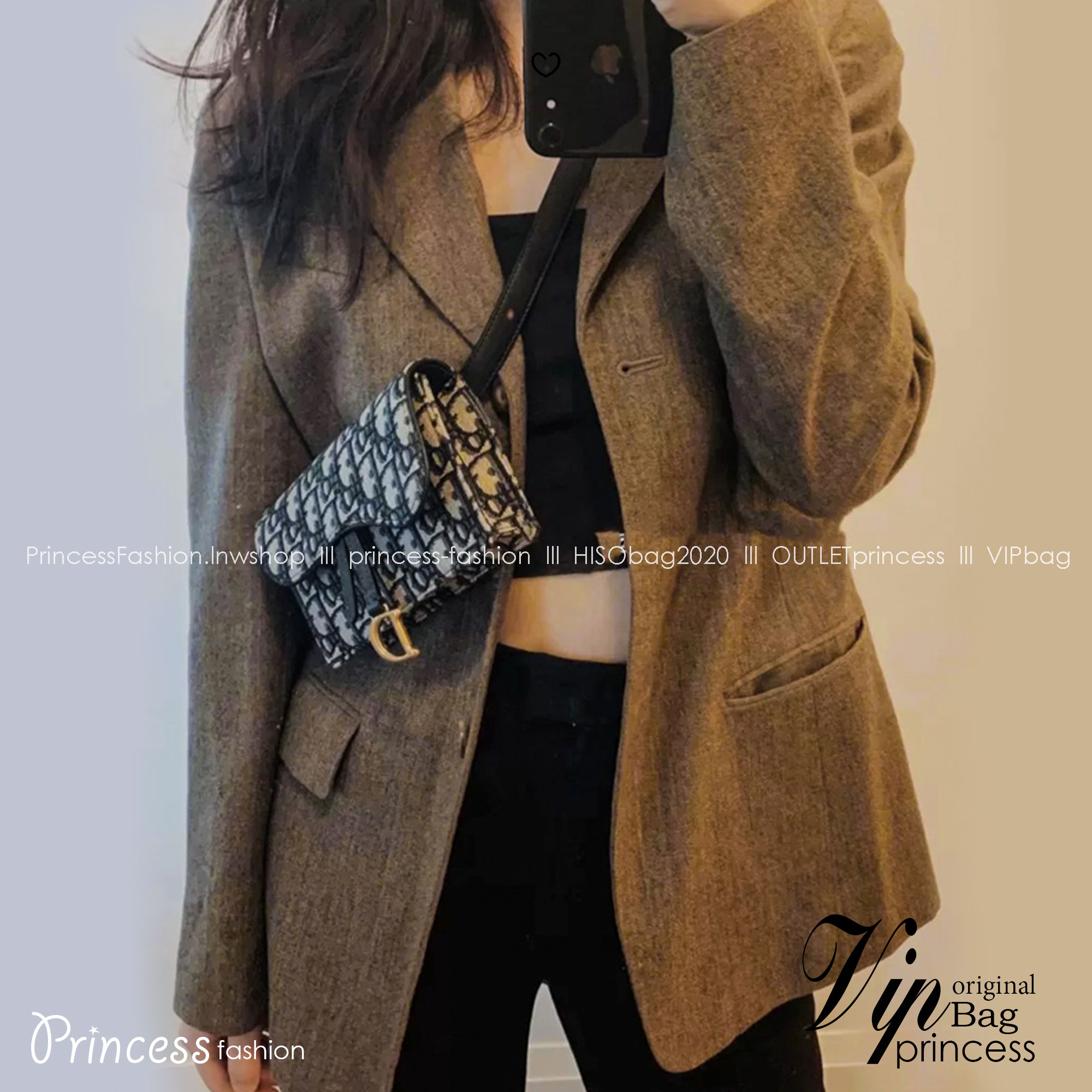 DIOR Small Saddle Pouch Belt with Chain กระเป๋าทรงพอช พร้อมสายสะพายหนังและสายโซ่ ปรับใช้งานได้ทั้งคาดอก/คาดเอว/หรือสะพายไหล่ได้ สายถอดได้ ถือเป็นพอชเก๋ๆ