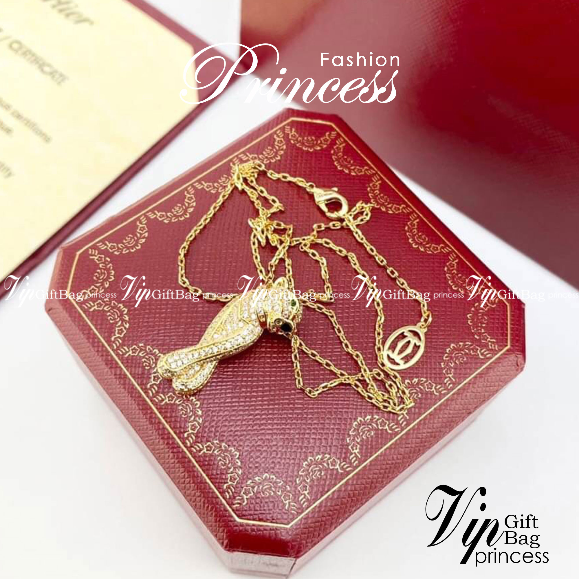 Cartier Necklace Panther De สร้อยคอคาเทียร์ ภาพถ่ายจากงานจริง งานปั้มวัสดุโลหะเคลือบขึ้นเงาตามรูป ใช้งานต่างประเทศได้