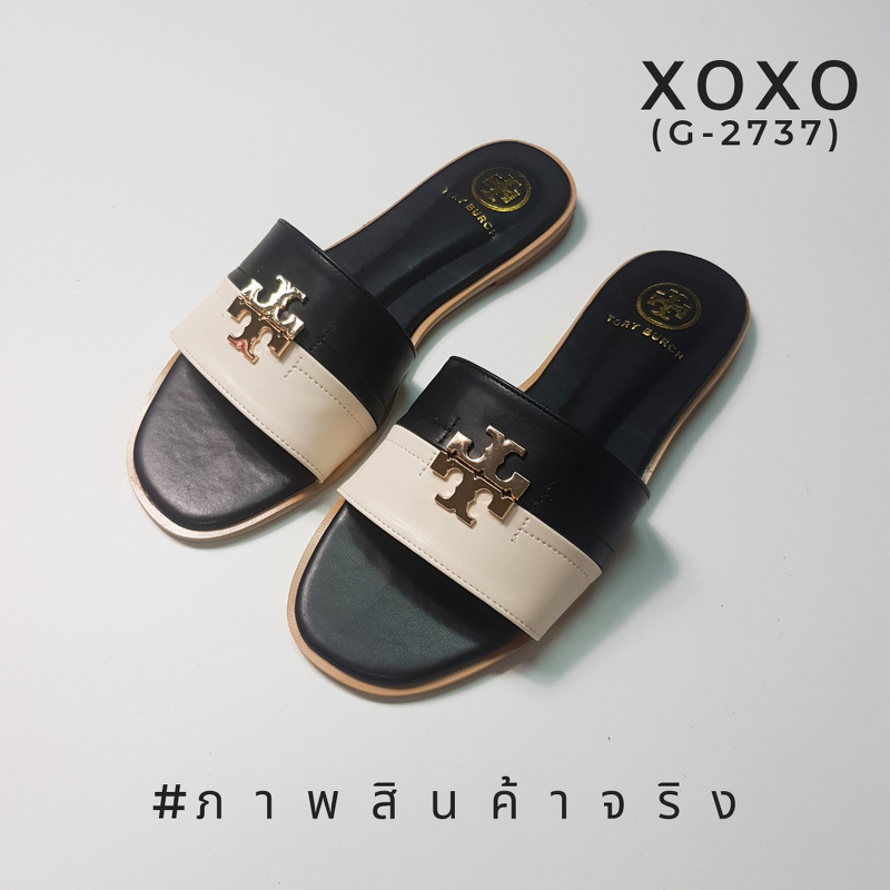 Tory Burch Sandels 2 Tone แตะสวม งานแบรนด์ วัสดุหนัง PU ตัดสี 2 tone ด้านหน้าว่างอะไหล่โลโก้แบรนด์ อย่างดี สีทอง เงาสวย โดดเด่น เรียบ หรู ดูแพงเกินราคา แมทส์ชุดง่าย น้ำหนักเบา
