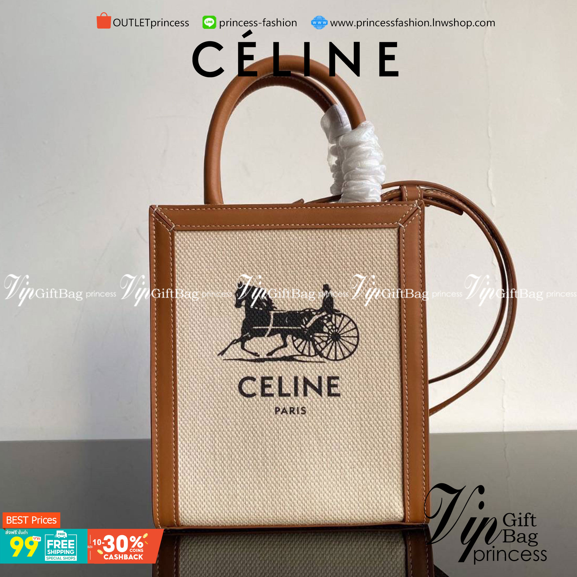 CELINE HAND CARRY AND CROSSBODY BAG VIP GIFT WITH PURCHASE (GWP) พรีเมี่ยมกิ๊ฟ Limited จาก CELINE HAUTE PARFUME DUTYFREE COUNTER วัสดุ CANVAS ตัดหนังแท้ ดีไซน์ทรงเหลี่ยมสวยหรูสุดคลาสสิค ปักโลโก้แบรนด์ด้านหน้า ภายในโล่งกว้าง ใส่กระเป๋าสตางค์ยาว มือถือ ของใ