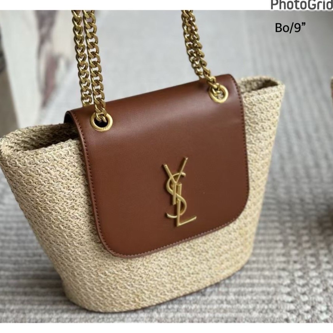 YSL Mini Manon in raffia Shoulder Bag / YSL Bucket Bag กระเป๋าดีไซส์สานทันสมัย เรียบหรู อะไหล่ทองสวยคลาสสิก