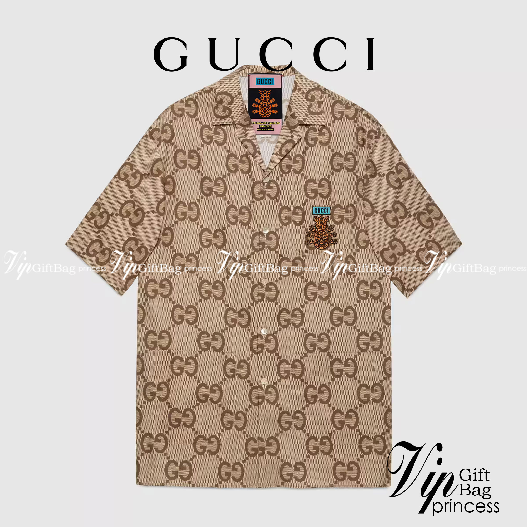 Gucci Pineapple GG canvas bowling shirt / Gucci Shirt พร้อมส่งที่ไทย ภาพสินค้าถ่ายจากงานขายจริง ใช้งานต่างประเทศได้