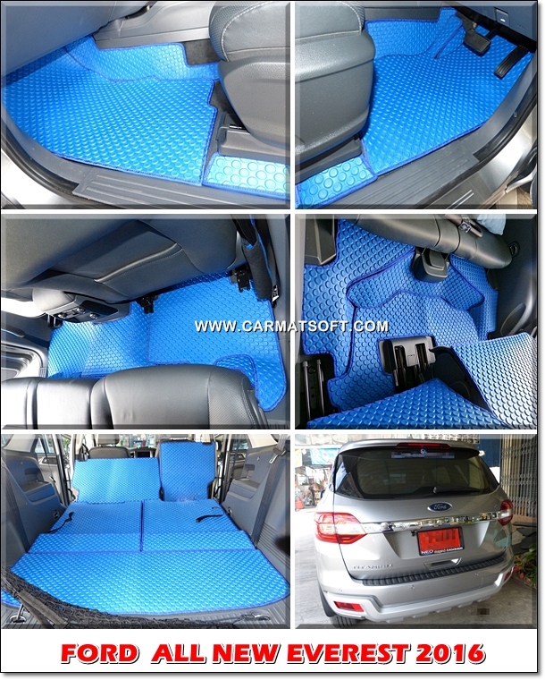 พรมลายกระดุม FORD EVEREST 2016-2020 สีน้ำเงิน เต็มคัน เข้ารูป