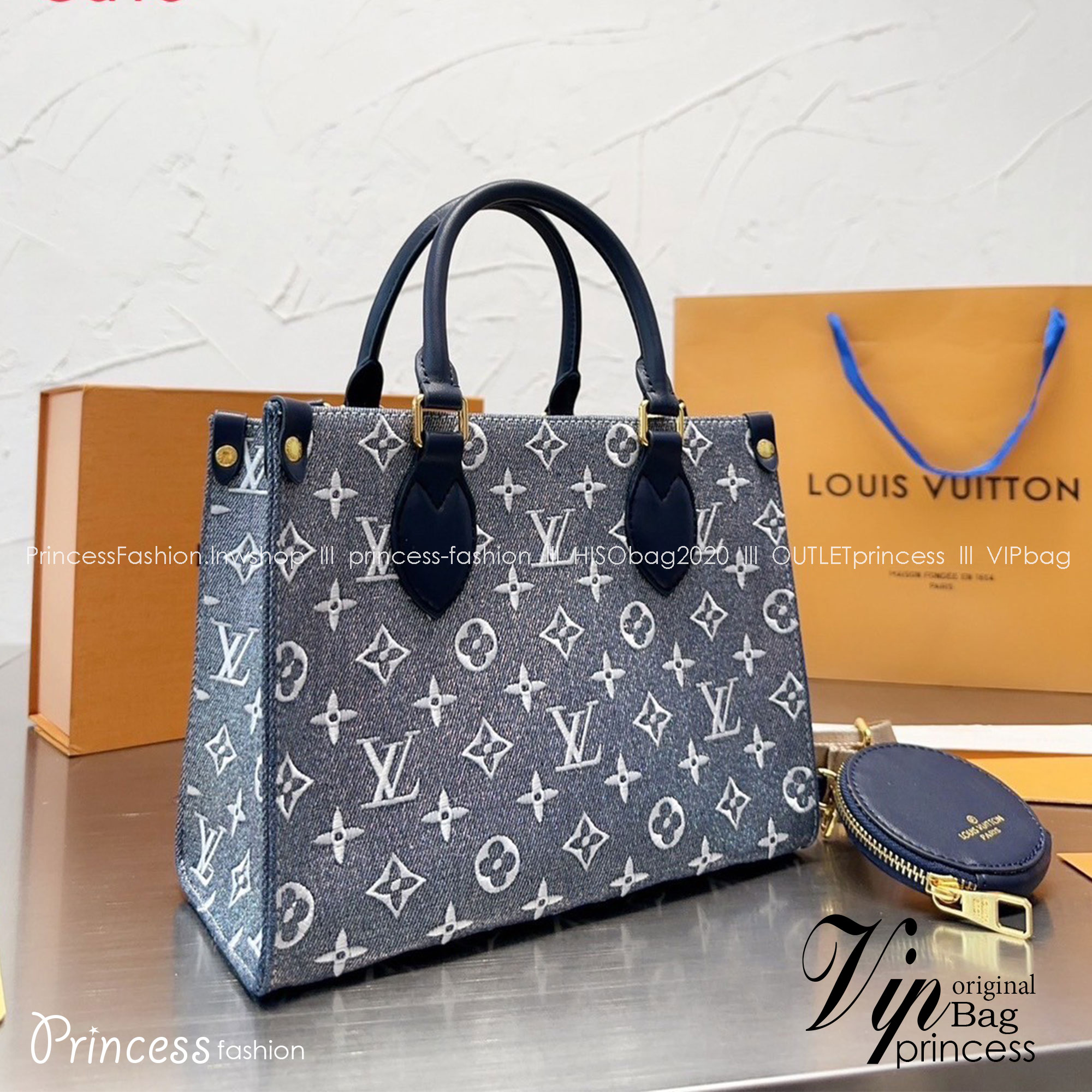 LV OnTheGo Denim / LV Tote Denim Bag กระเป๋าทรงโท้ทงานผ้าเดนิมสังเคราะห์ปักลายโมโนแกรม คูลสุด ใครเห็นต้องเป็นคลั่งรัก