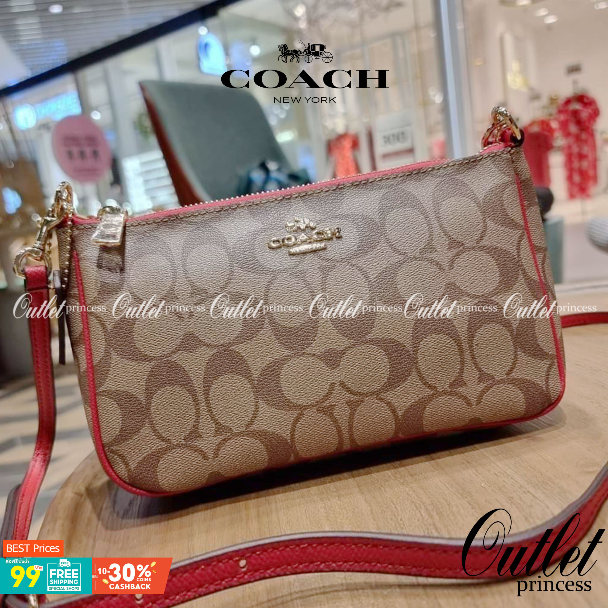 COACH 36674 TOP HANDLE POUCH IN SIGNATURE JACQUARD กระเป๋าทรงพอช ยอดฮิต ยกขึ้นแท่น ด้วยดีไซน์ที่ออกมาให้ใช้งานได้ง่าย ขนาดกำลังเหมาะ วัสดุหนังแคนวาสทนทาน ดีไปหมดขนาดนี้!! คุณลูกค้าถึงสั่งกันรัวๆจริงๆ ภายในโล่งกว้าง ใส่โทรศัพท์ได้ทุกรุ่น มาพร้อมสายคล้องแขน