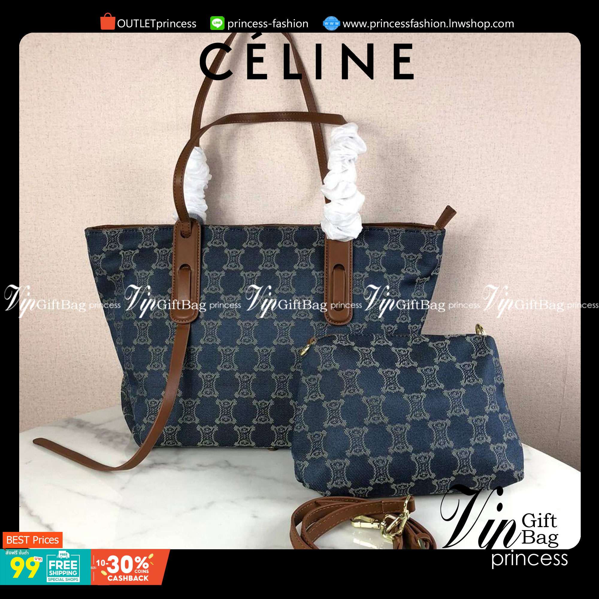 กระเป๋าสะพาย CELINE ซื้อ 1 ได้ถึง 2 ชิ้น เปิด - ปิดกระเป๋าด้วยซิป ด้านในโล่งกว้าง มีช่องซิป 1 ช่อง หูจับสูง 26 cm แถมกระเป๋าใบเล็กอีก 1 ใบ เปิด - ปิดด้วยซิป มาพร้อมสายสะพาย สามารถถอดและปรับได้ 3 ระดับค่ะ