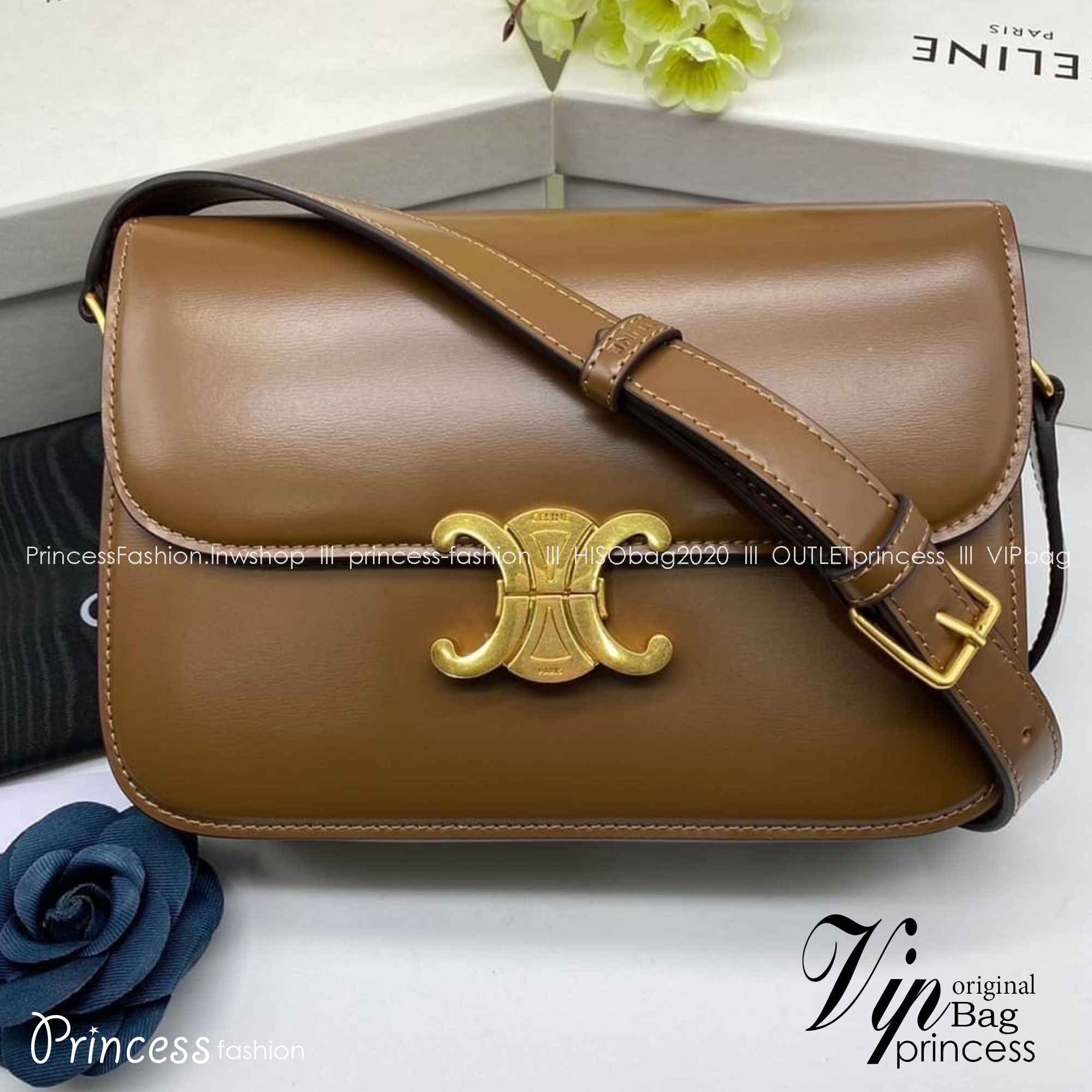 MEDIUM 22cm : CELINE CLASSIQUE TRIOMPHE BAG IN SHINY CALFSKIN / Celine Triomphe Bag / Celine Bag พร้อมส่ง 10 สี เกรดออริ 1:1 กระเป๋าแบรนด์หรูที่ควรมีแห่งปี