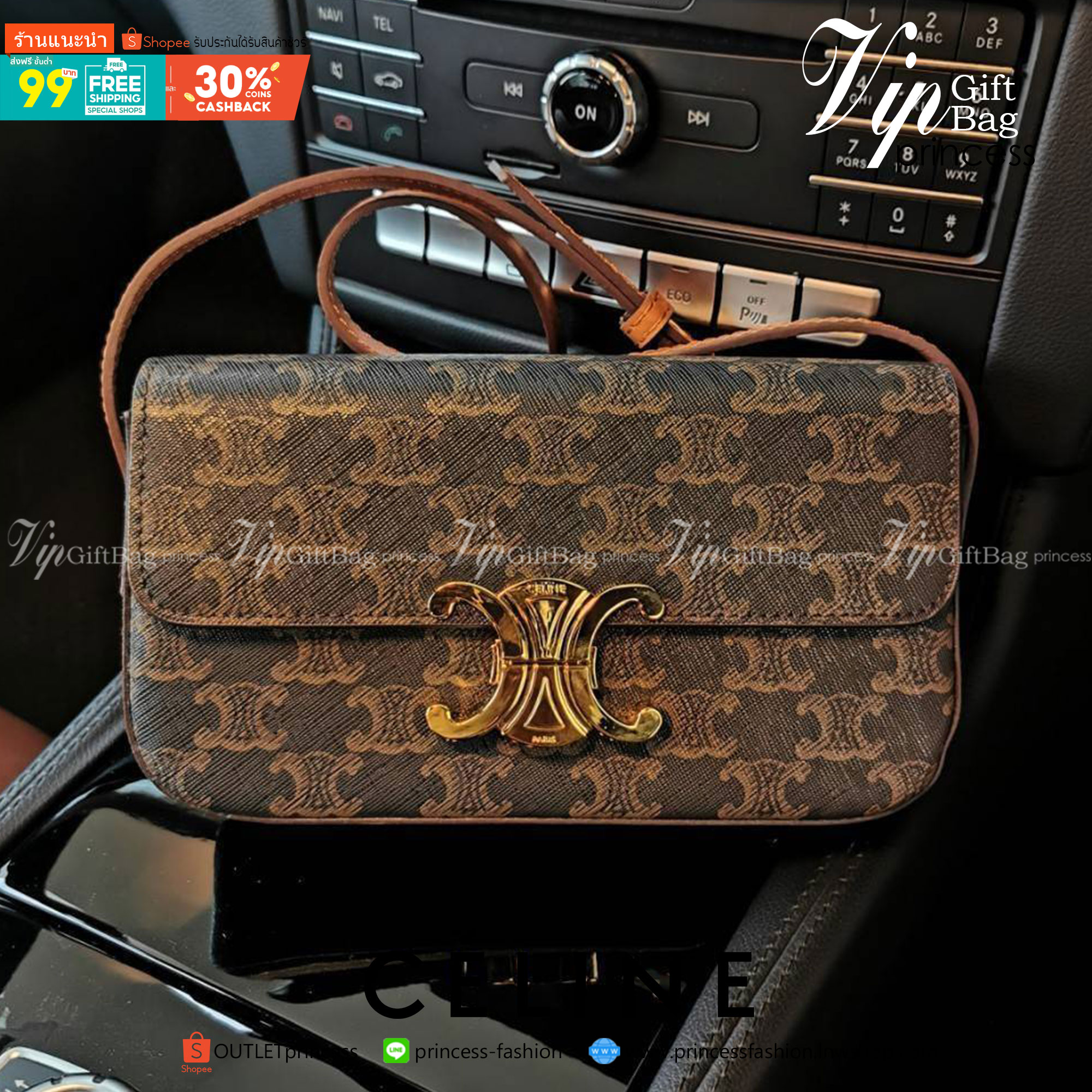 พรีเมี่ยมกิ๊ฟแท้ 100% 】CELINE TRIOMPHE SHOULDER BAG VIP GIFT WITH PURCHASE-GWP พรีเมี่ยมกิ๊ฟ Limited Edition จาก CELINE PERFUME DUTY FREE COUNTER วัสดุ TRIOMPHE & LEATHER ดีไซน์ยอดนิยมสไตล์สาว LISA
