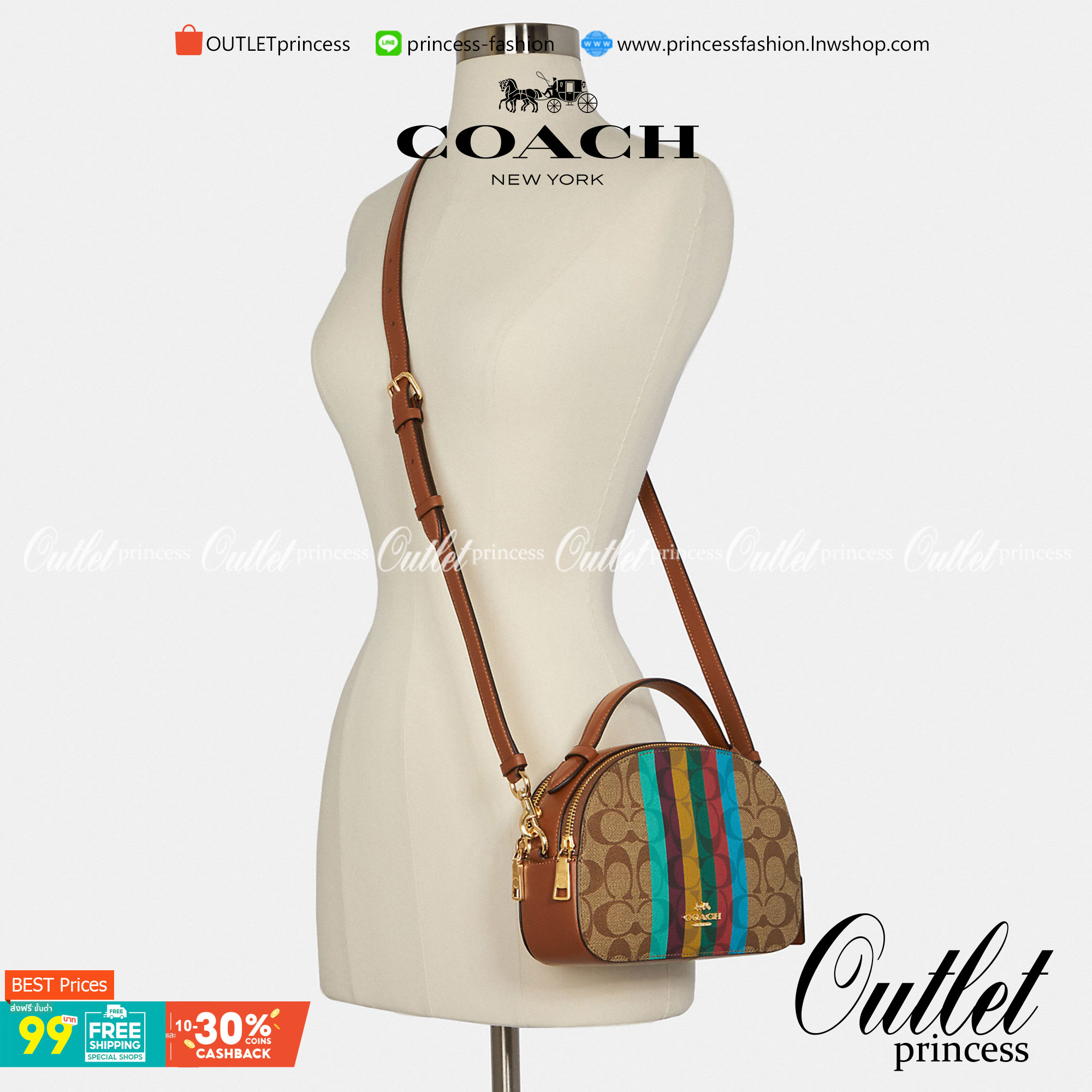 COACH C5642 SERENA SATCHEL IN SIGNATURE CANVAS WITH STRIPE ดีไซน์ stripe ที่แสนจะโดดเด่น กับคอลเลคชั่นยอดฮิต ที่ sold out ไปแล้วในหลายประเทศ!! กระเป๋าสะพายข้างทรงสวย ลุคผู้ดี วัสดุหนังแคนวาสสลับหนังแท้ เปิด-ปิดด้วยซิป 2 ช่องหลัก ภายในเป็นช่องโล่ง เก็บของไ