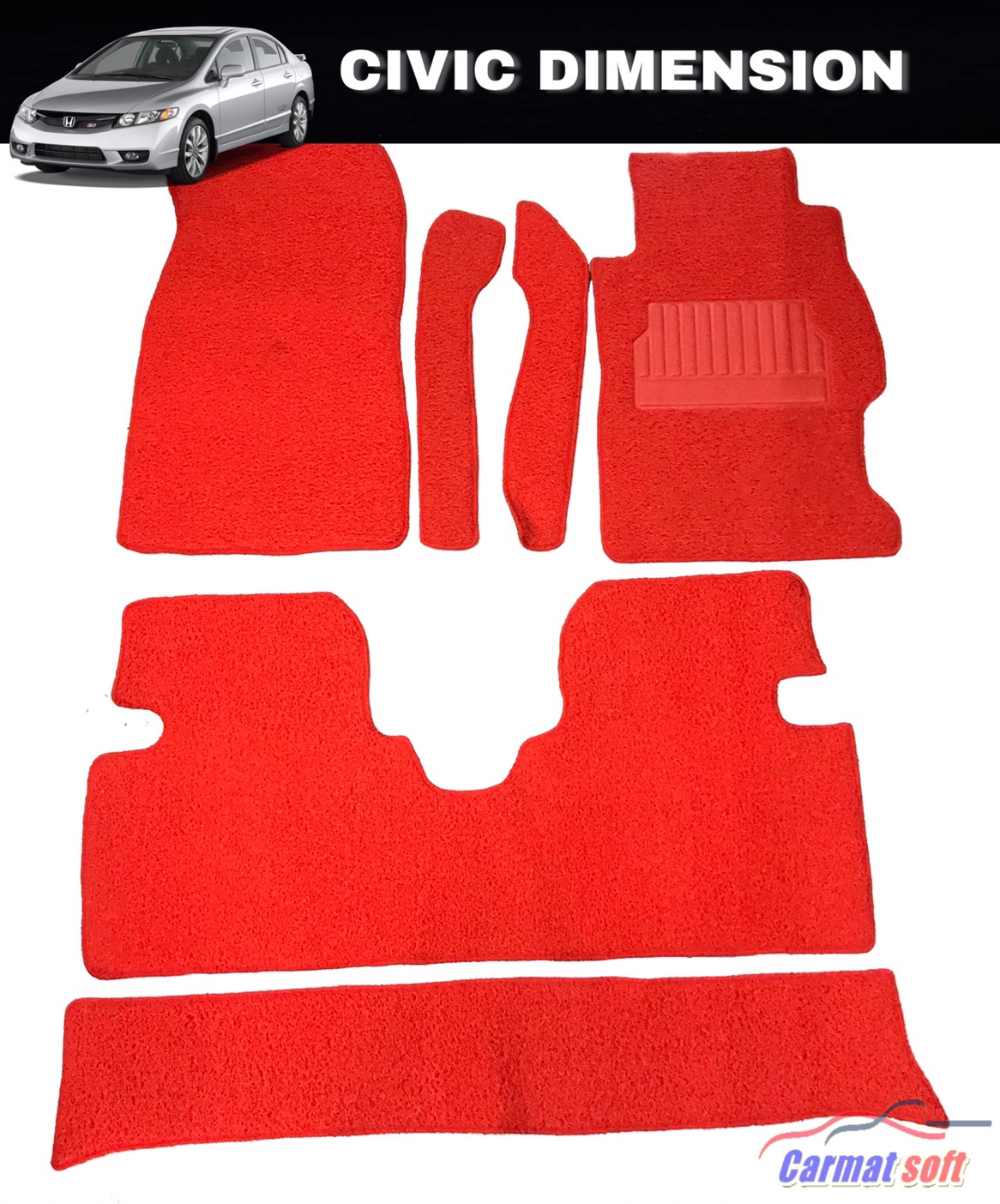 พรมดักฝุ่นไวนิล CIVIC DIMENSION สีแดง 6ชิ้น