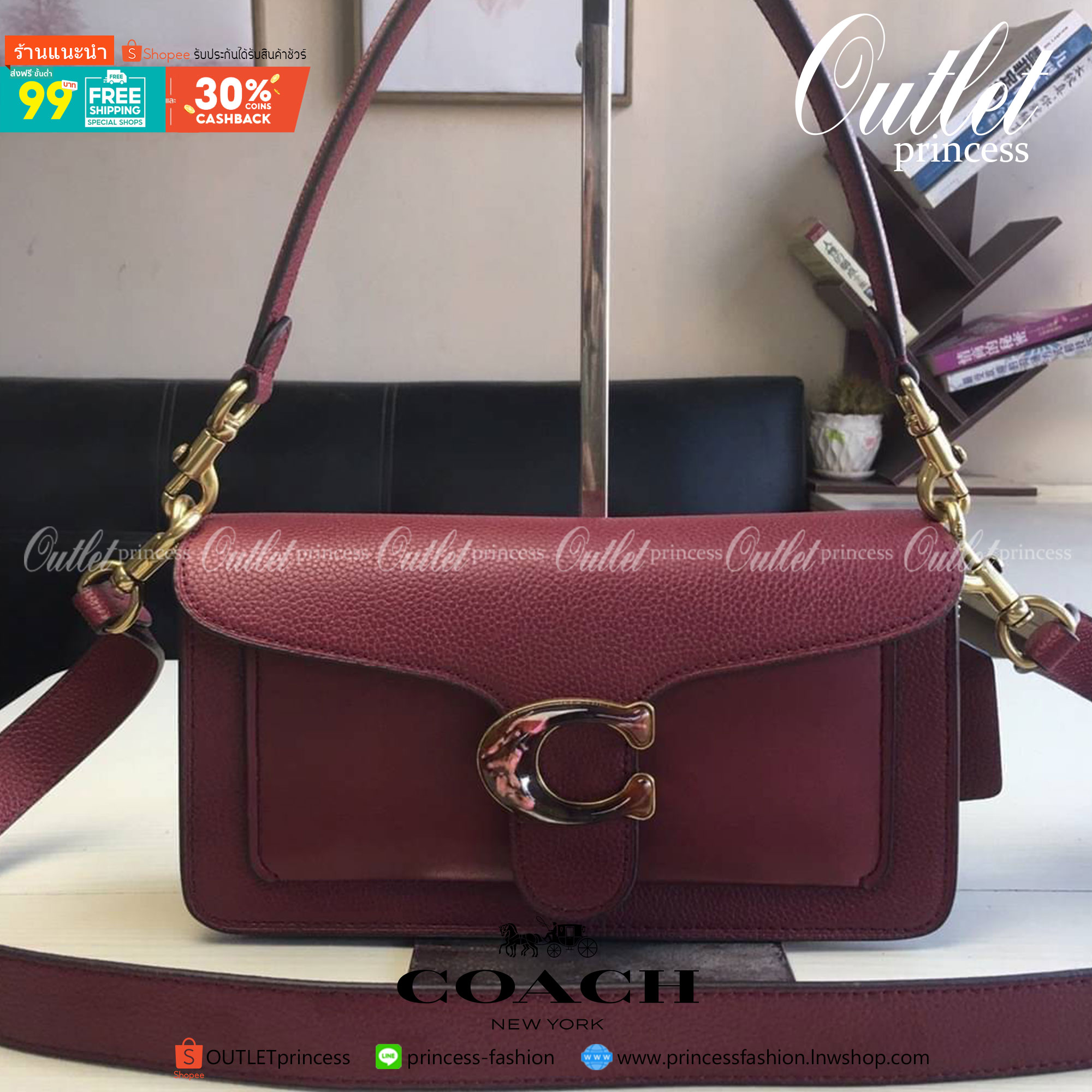 ของแท้ 💯% Coach Tabby Shoulder Bag 26 Polished pebble leather, suede and refined calf leather Inside zip RED1