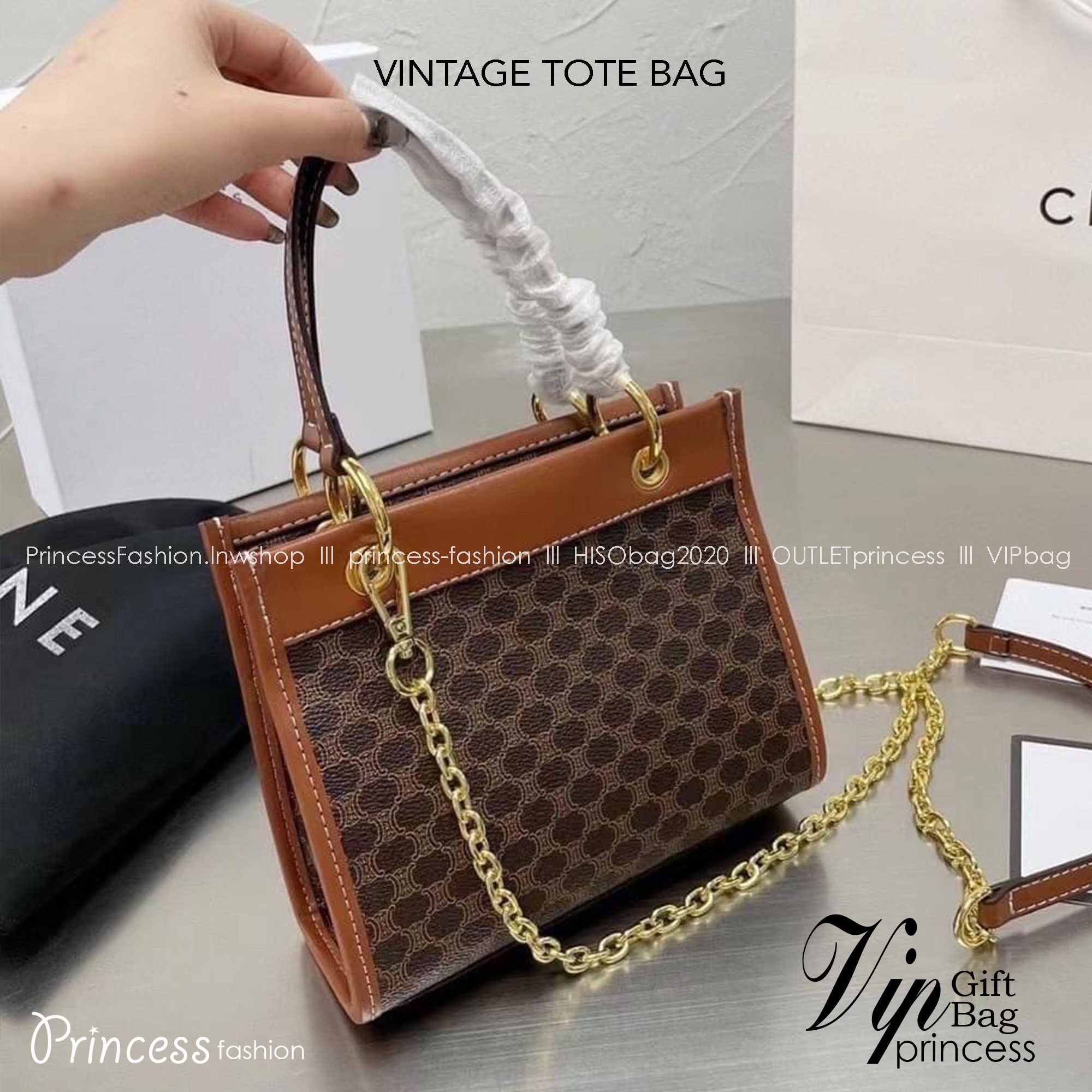CELINE VINTAGE TOTE BAG / CELINE Macadam tote bag กระเป๋าโท้ทสไตล์วินเทจไซส์เล็ก ขนาดกำลังสวย พกพาง่าย ใหม่ล่าสุด ที่ใช้สามารถใช้ได้ทั้งหนุ่มๆและสาวๆ รูปทรงคลาสสิค
